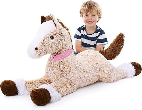 Miniatura 12 de MaoGoLan Almohada de Peluche de Animal de Caballo Gigante de 47 pulgadas - Juguete de Caballo de Peluche con Manchas Appaloosa para Niña Niño Niños