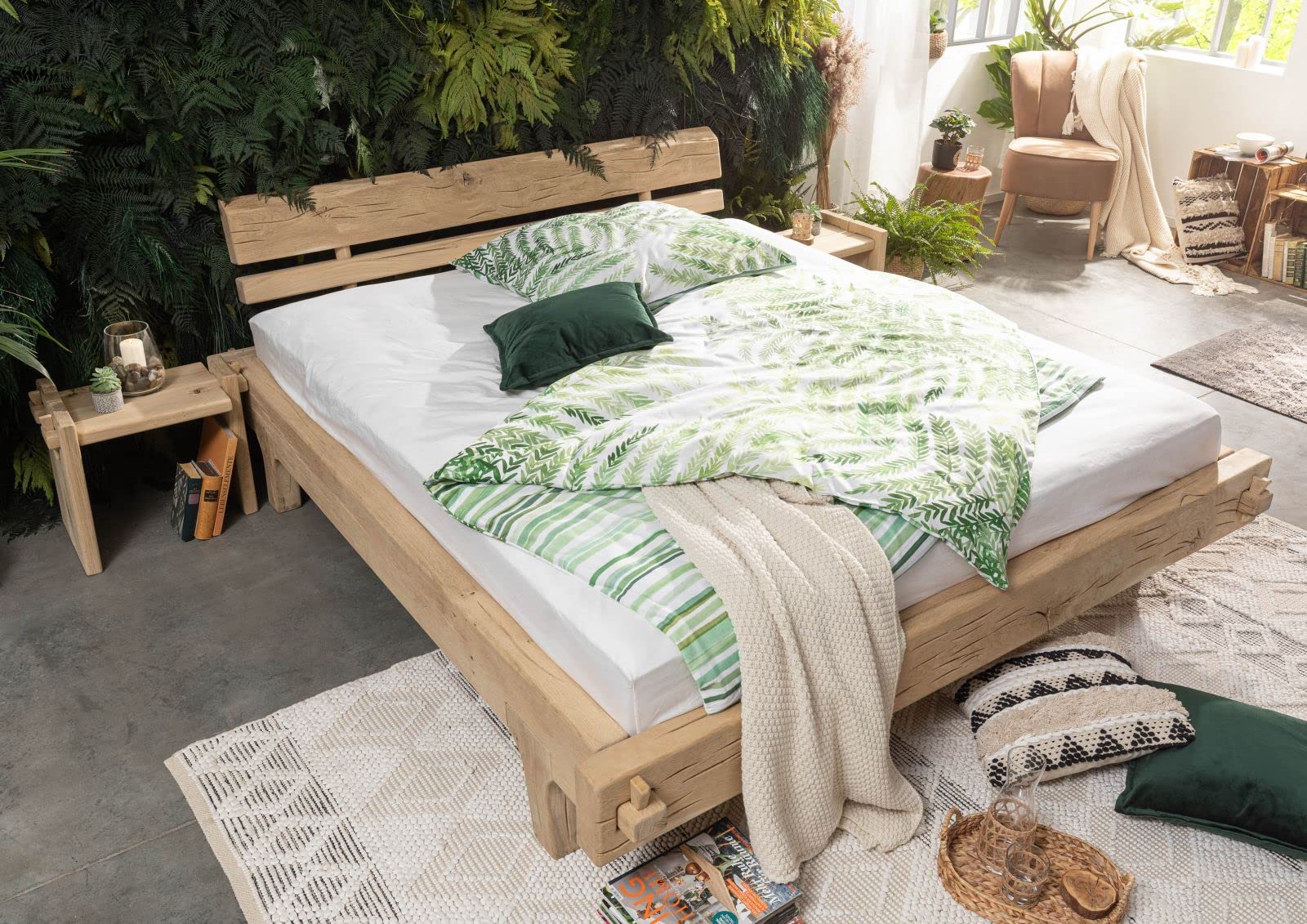 MASSIVMOEBEL24.DE|Bett Holzbett Balkenbett Massivholzbett 180x200 Eiche Holz massiv Natur geölt Oak Heart #03