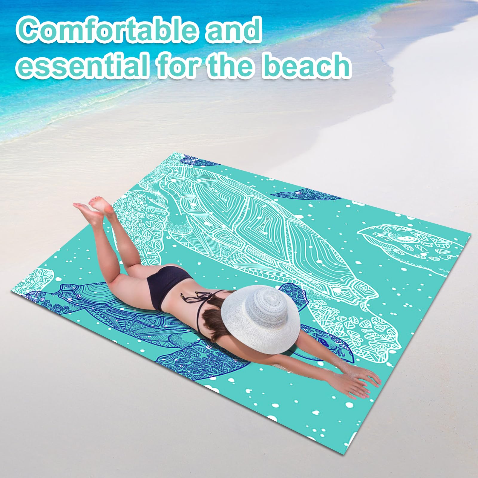 Koc plażowy, 200 cm x 210 cm wodoodporny dywan plażowy, koc piknikowy, duży koc plażowy antypiaskowy, na imprezę plażową, podróże, kemping i festiwal muzyczny