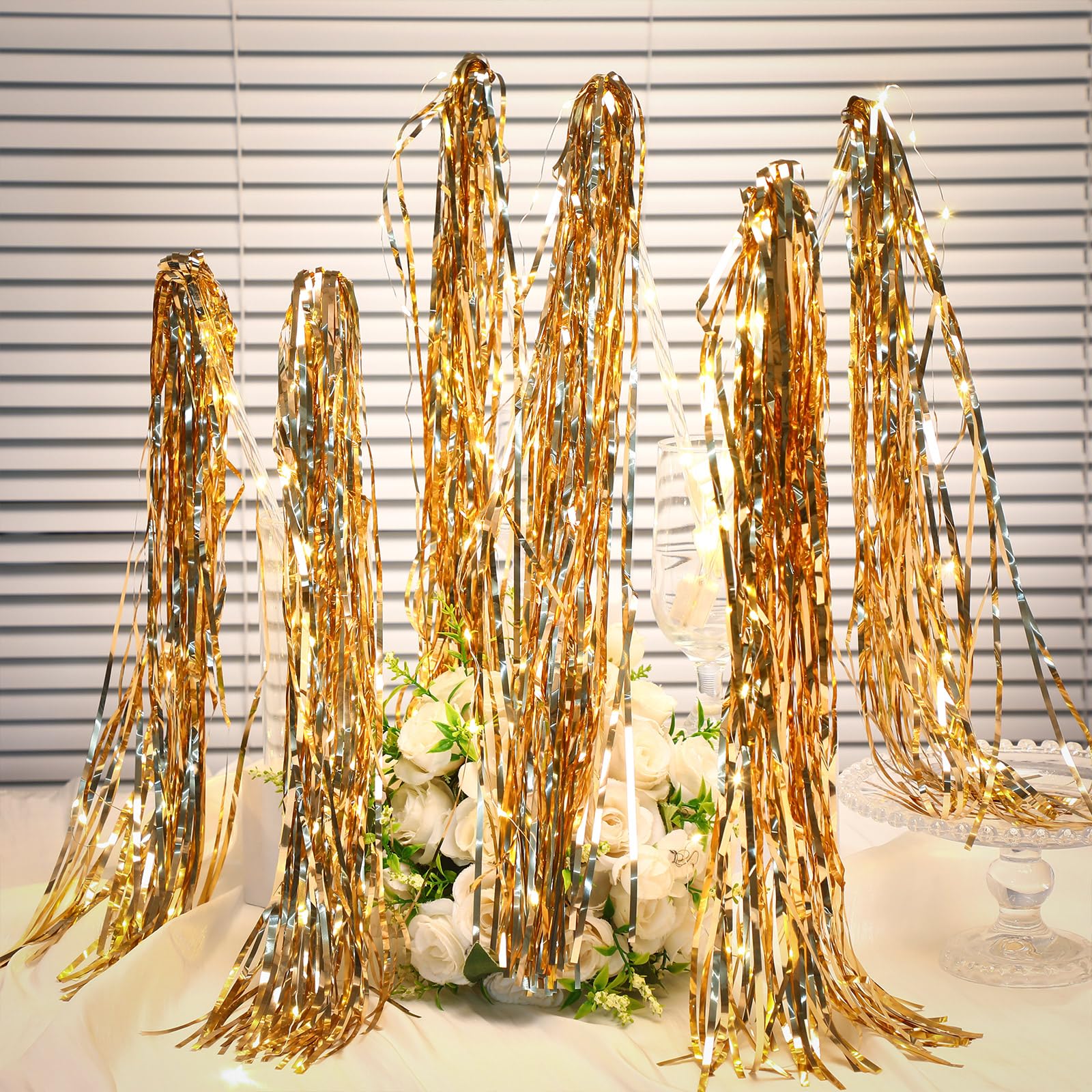 Simgoing 48 varitas de hadas iluminadas para boda, palitos de oropel de aluminio con luz LED, que brillan en la oscuridad, varitas intermitentes para fiestas de cumpleaños (dorado)