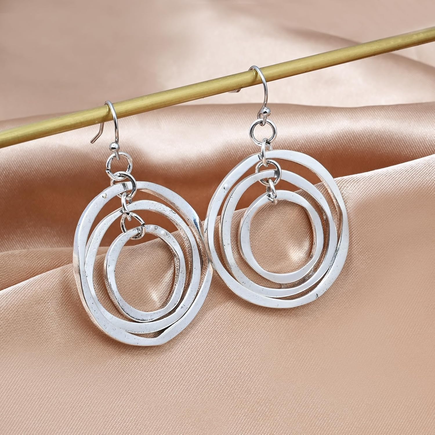 Silver Circle Earrings Sterling Silver Earrings for Women Bohemian Earrings Hypoallergenic Irregular Dangle Earrings Boho Earrings for Women - Image 6