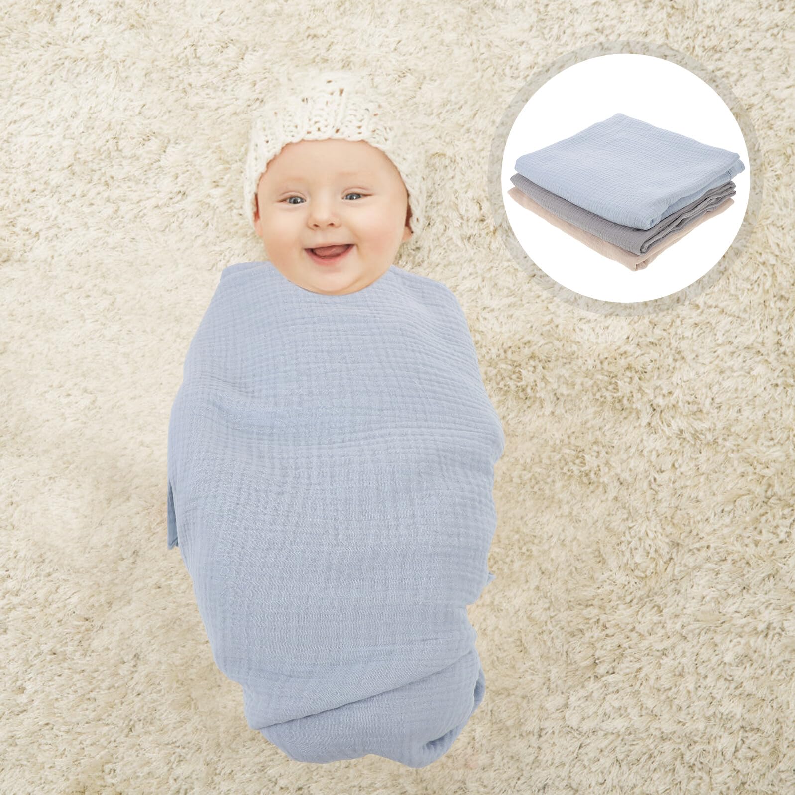 3 Piezas Manta para Recién Nacido de Muselina para Envolver Cómodamente Mantas para Dormir y Baño de Niña Unisex