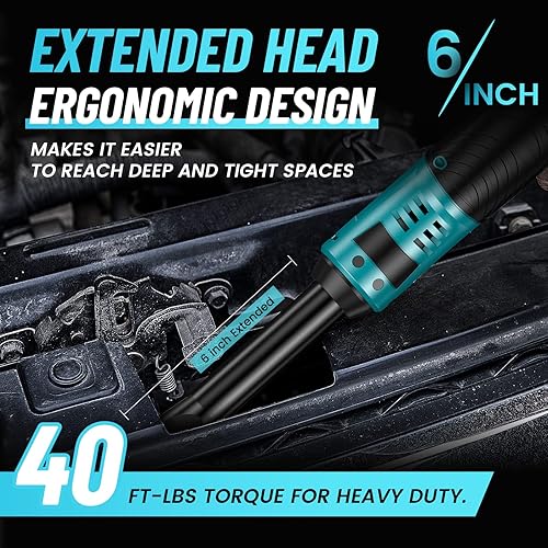 Miniatura 2 de Seesii Llave de trinquete de cuello largo de 38 pulgadas, kit de llave de trinquete inalámbrica extendida de 40 pies y 6 pulgadas con 2 baterías de