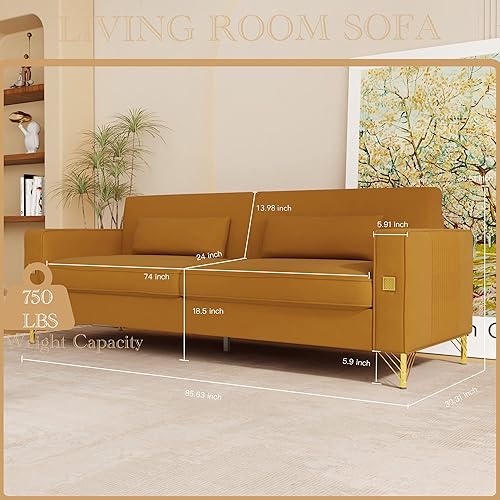 Miniatura 8 de SHUSHI - Sofá de terciopelo negro de 85.63 pulgadas para sala de estar, sofá grande y moderno con patas de metal dorado, tapizado para oficina,