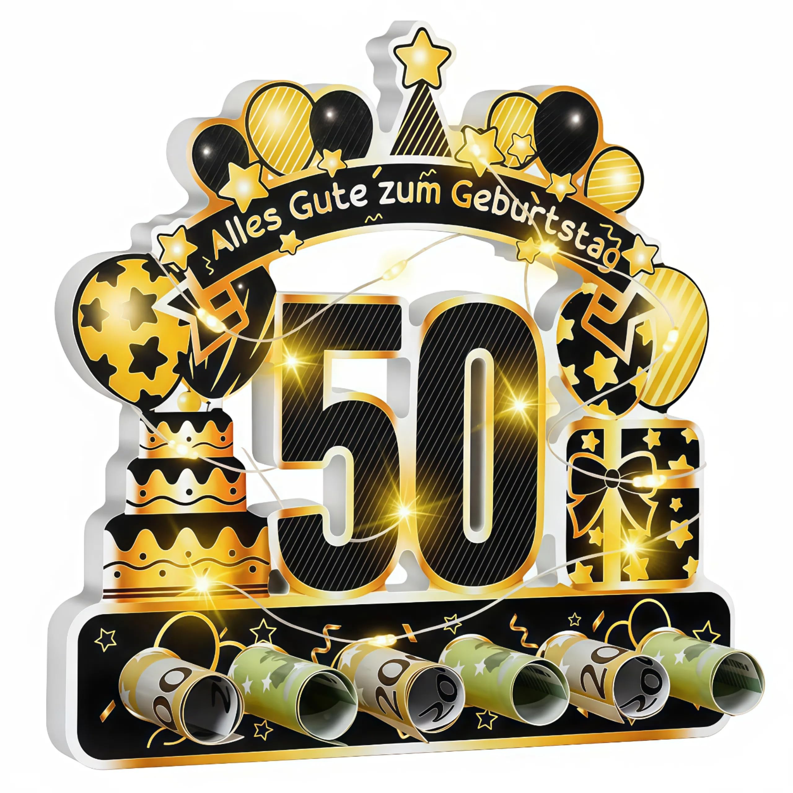 kiimiipa 50.Geburtstag Geldgeschenk,50.Geburtstag Mann Frau mit LED Lichterkette,Geschenke zum 50 Geburtstag,50 Geburtstag Deko Geldgeschenke,50 Jahre Geburtstag Geld Geschenk Tisch Party(50)