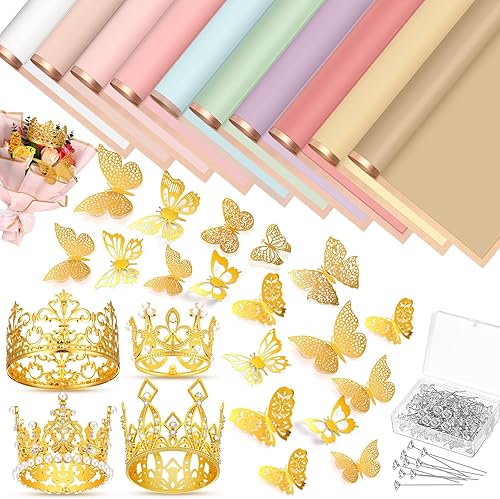 60 hojas de papel de regalo de flores de San Valentín a granel, 4 piezas para decoración de torta de corona, 200 ramos de boda, ramilletes de boda,