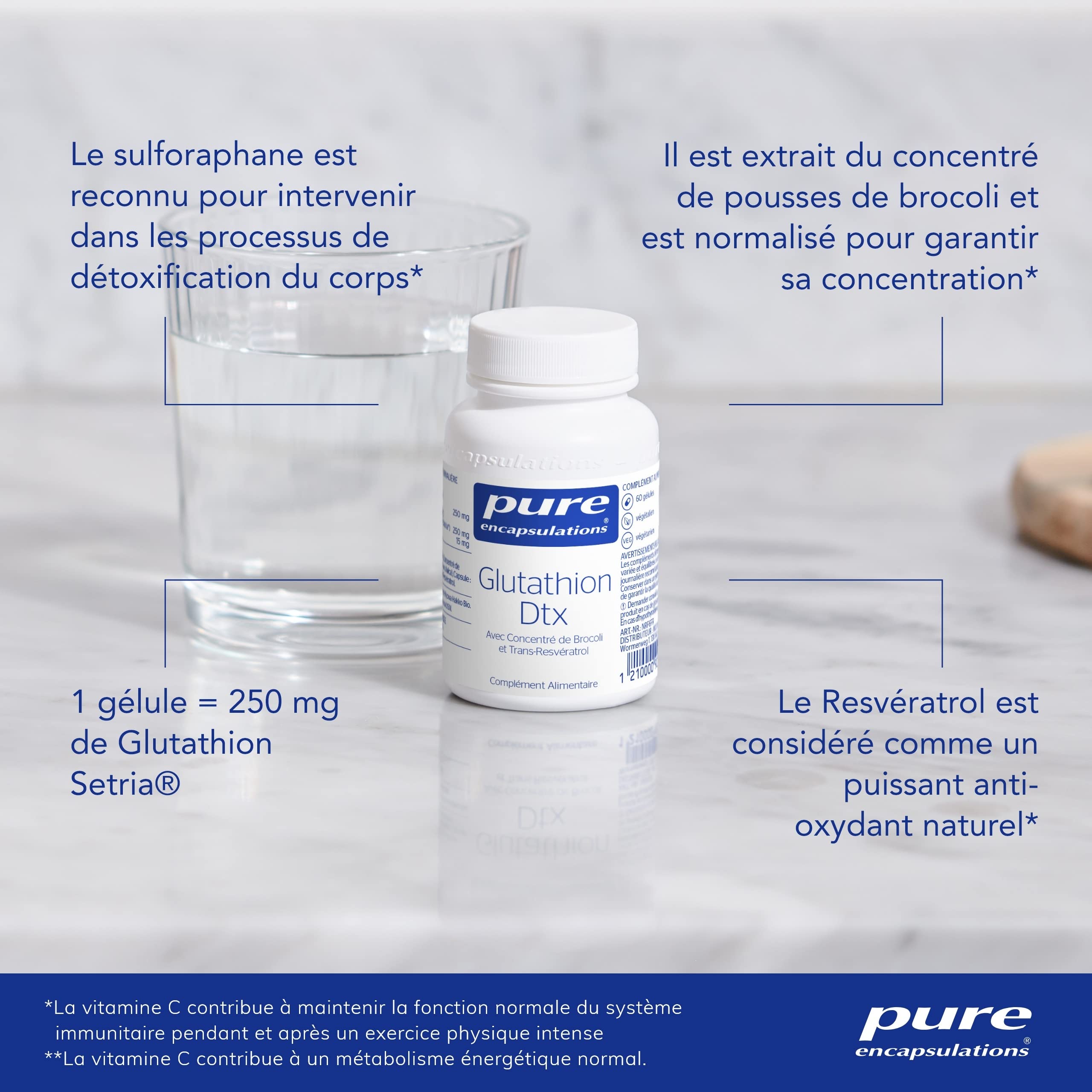 Pure Encapsulations Glutathion Dtx 250 mg - Antioxydant - Végan, 60 Gélules