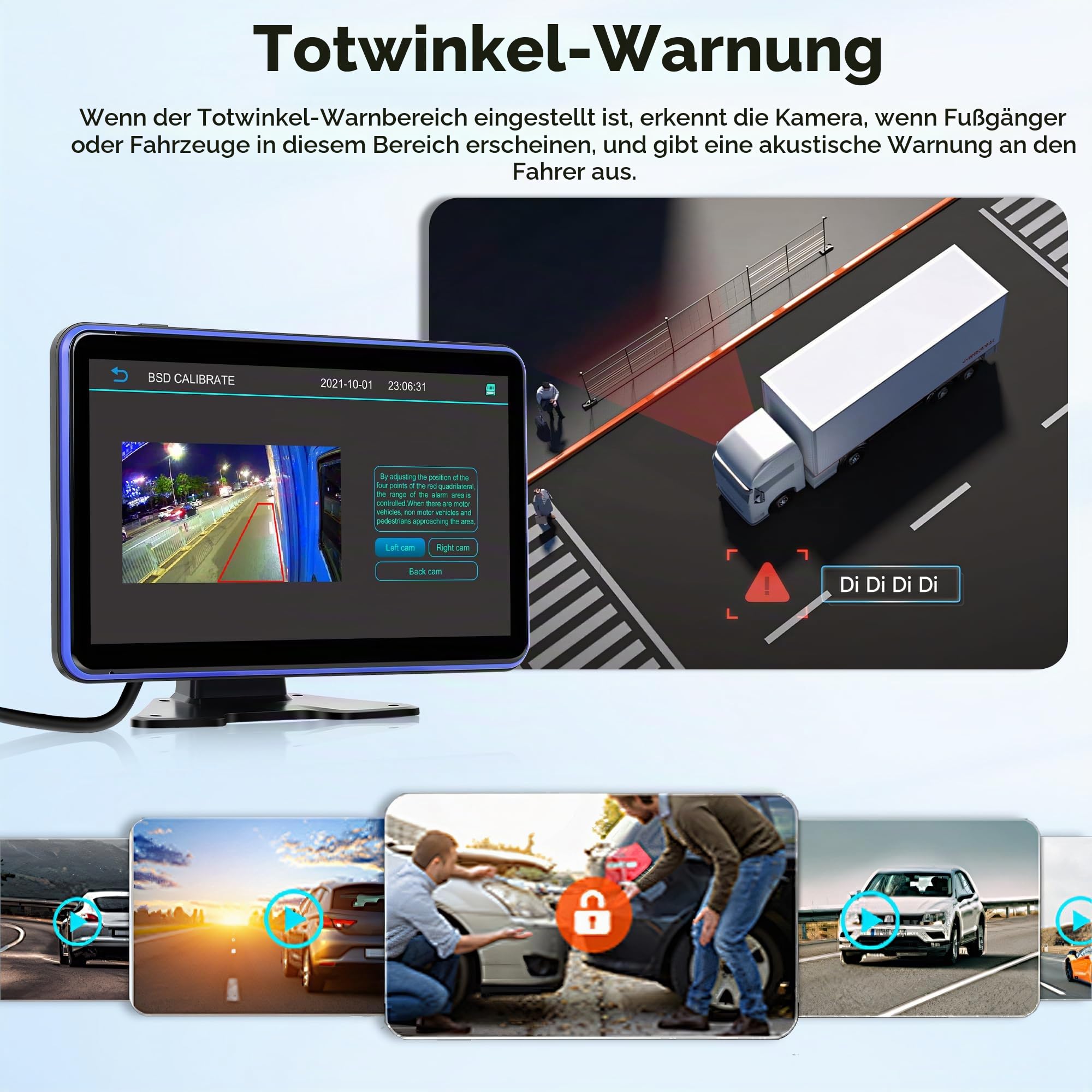 Digitale Wired Rückfahrkamera 5 Kamera kit mit 10.1 Zoll IPS Monitor mit 5M+15M Kabel, Rückfahrkamera IP68 Wasserdicht, Nachtsicht, Bildumdrehung, BSD, Loop-Video, DVR Autoradio