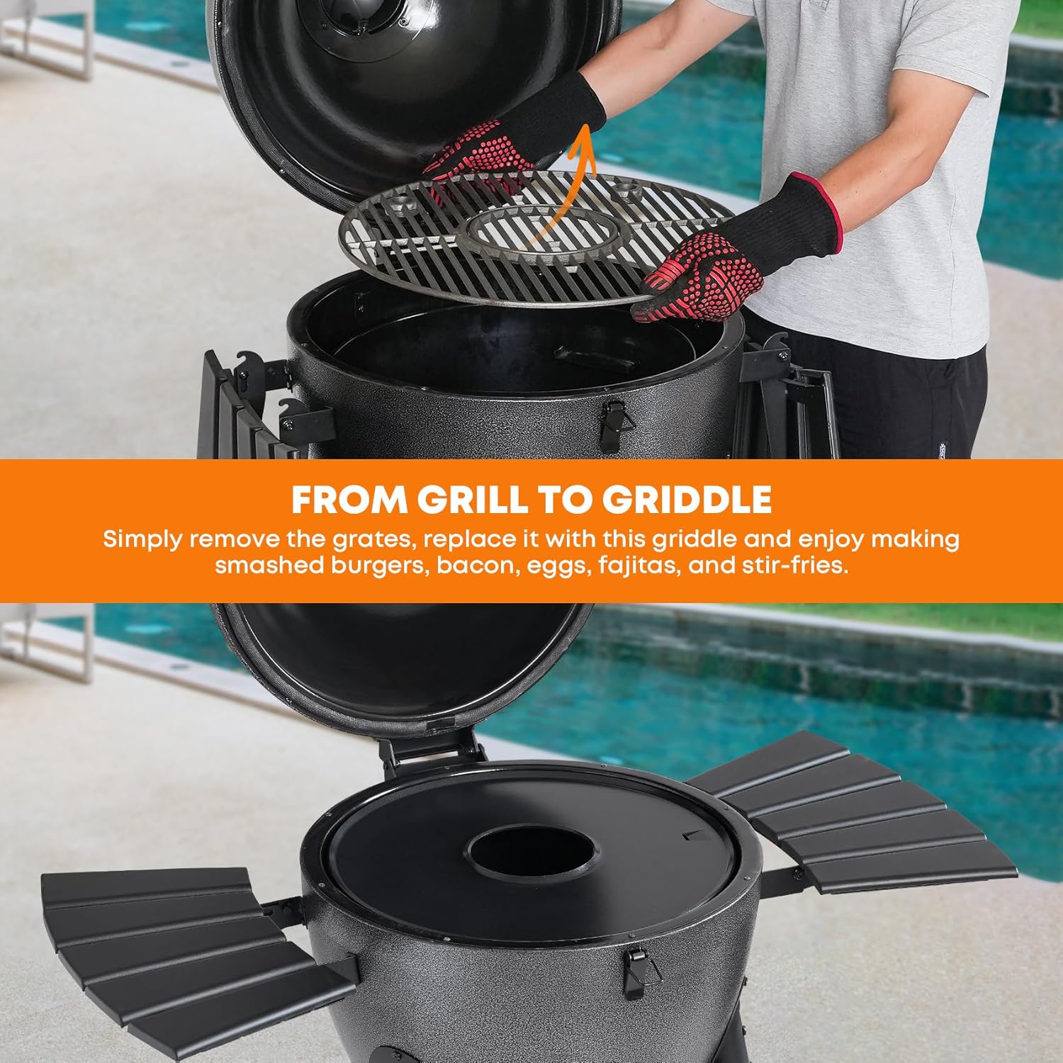 Stanbroil Round Griddle Insert for 20" Char-Griller AKORN Kamado Charcoal Grills, Nonstick Coating Flat Top Griddle Plate Plancha, Black
