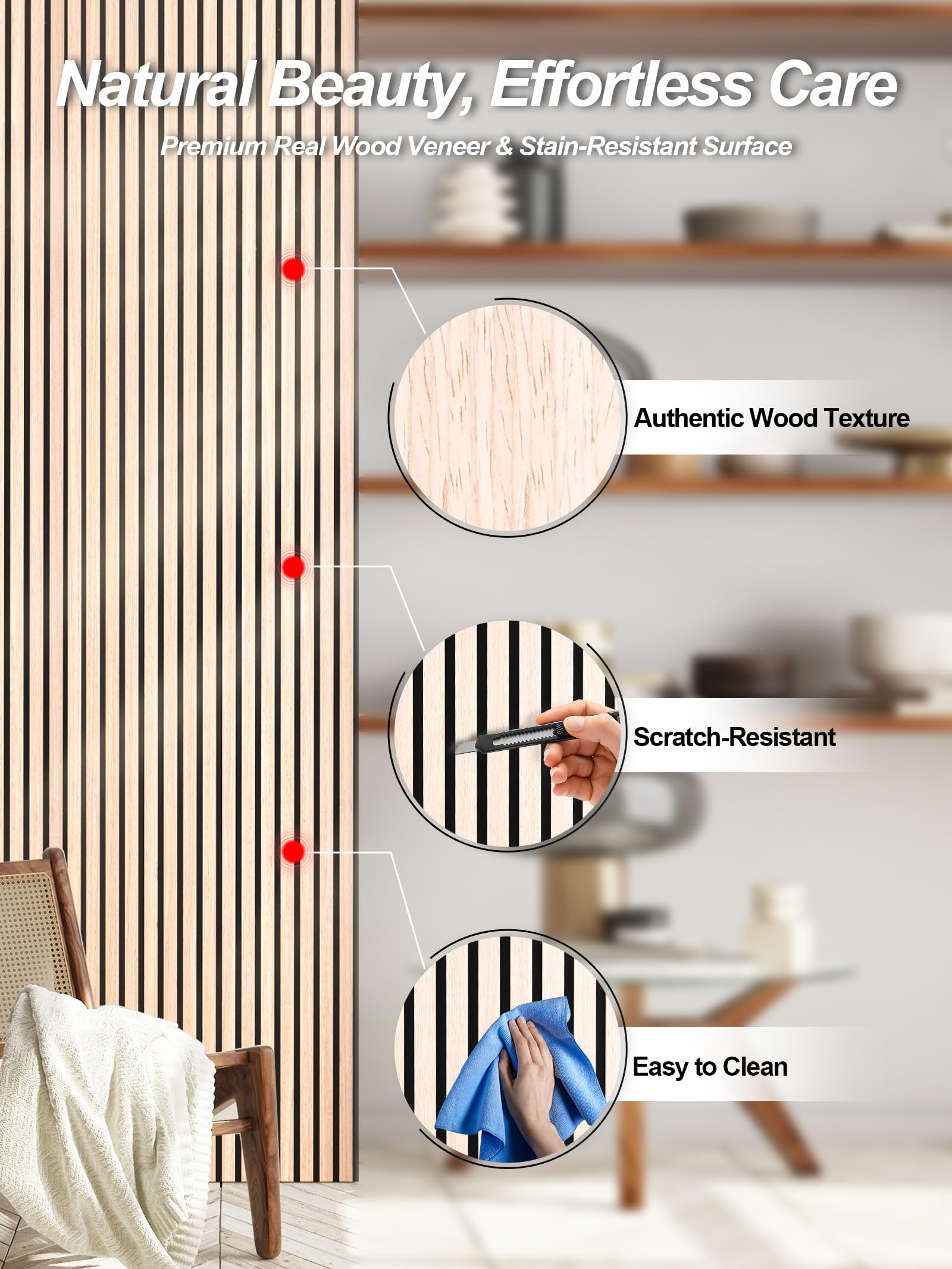 Panel de pared de listones de madera, fácil instalación, versátil, diseño acústico mejorado, adecuado para sala de estar, dormitorio, cocina y oficinas (2 piezas, roble blanco), 47.2 x 23.6 x 0.87