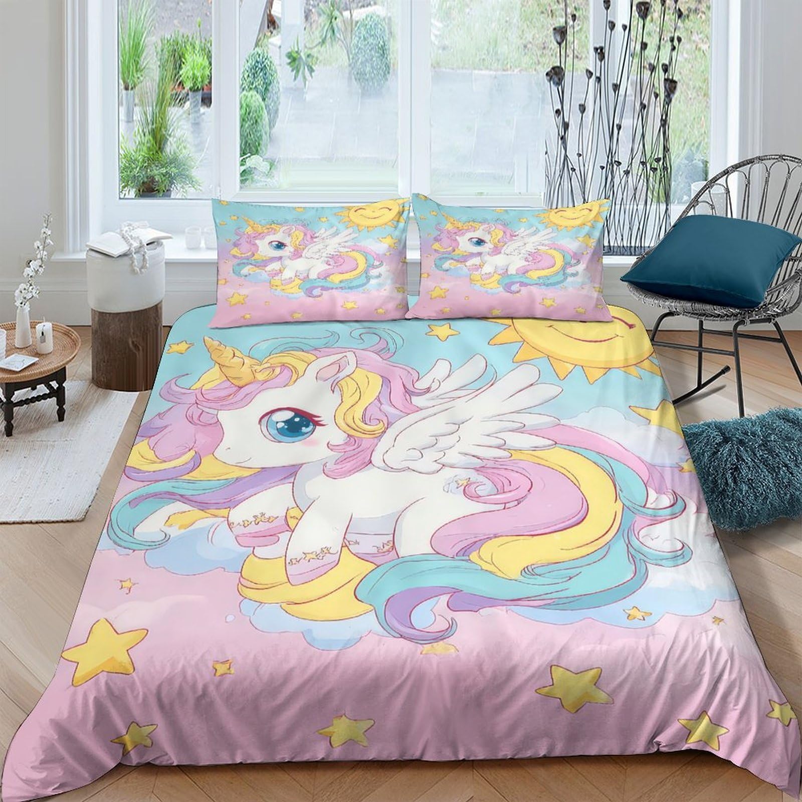 Ctjqhvkz Style-10 3D Printed Cute Unicorn Fitted Sheet Microfiber Pastel Rainbow Mattress Cover For Bedroom Dorm Child Teen Decor Anti-Slip Washable Single（135X200cm）