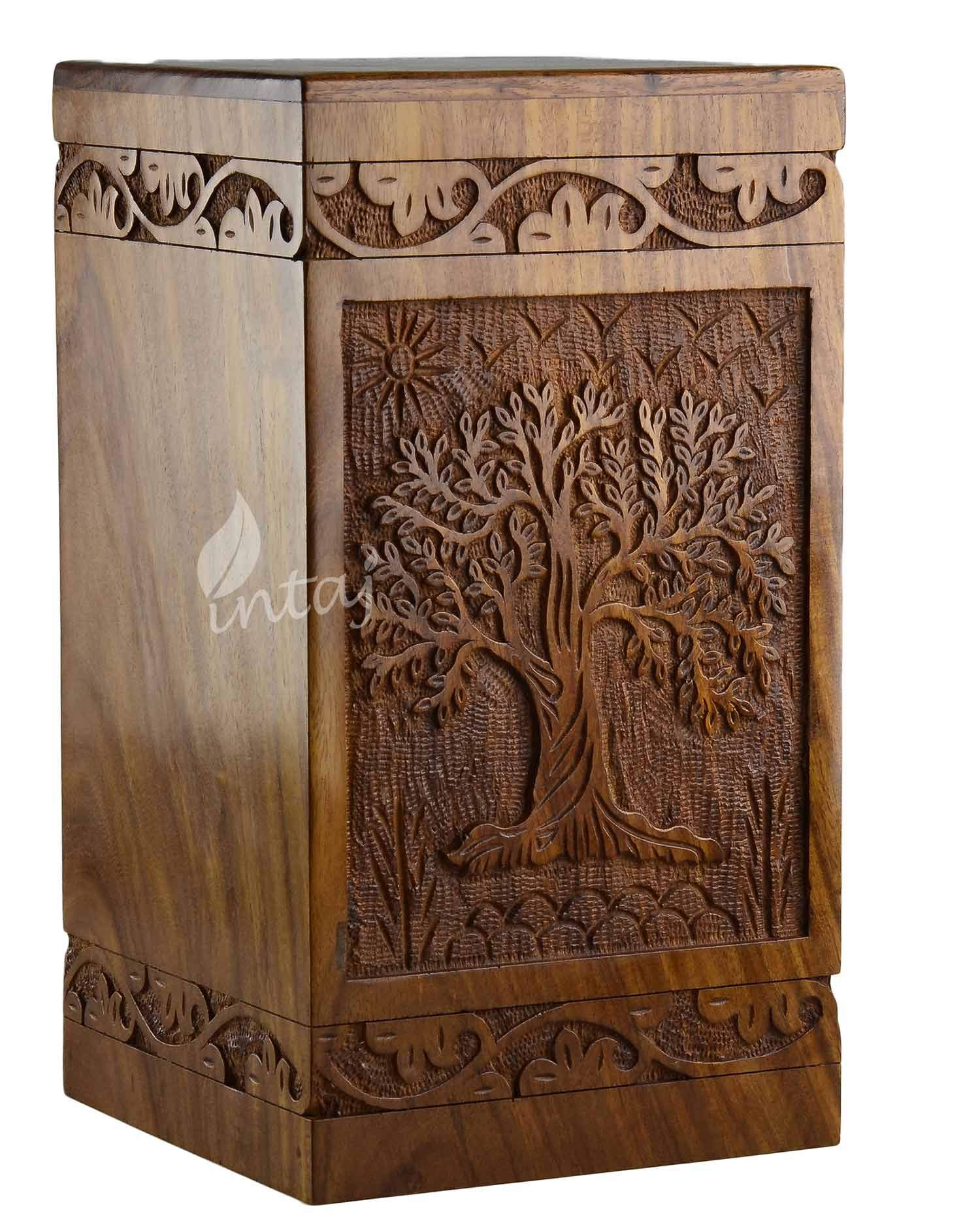 INTAJ Cremation Urns for Human Ashes Adult Male Female Wooden Tree of Life Urns Box and Casket for Ashes Men Women Child Pets Cat Dog Urn Burial Funeral Memorial Urns for Ashes Holds 250 Cubic Inch