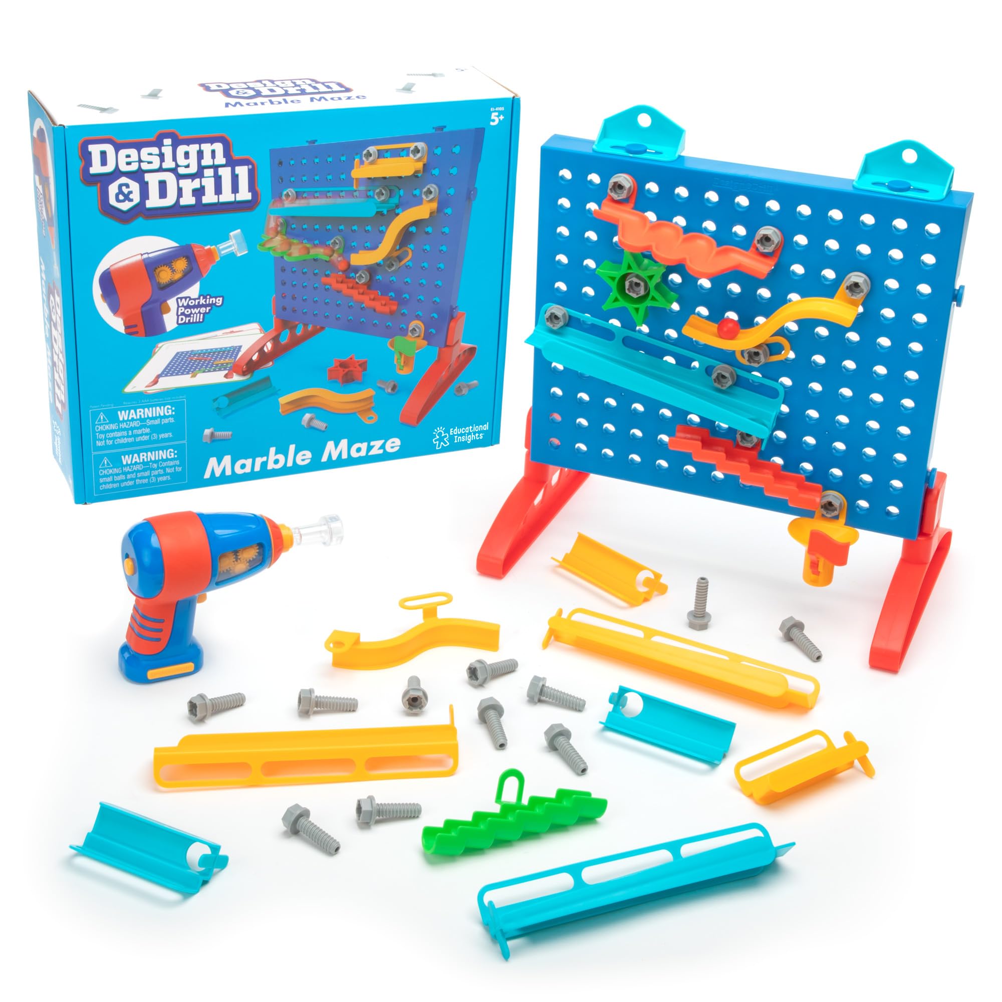 Educational Insights Design & Drill Marble Maze - STEM Building Toys for Kids, Marble Run Set with Electric Drill Toy, STEM Toys & Physics Games, Gifts for Boys and Girls Ages 5+