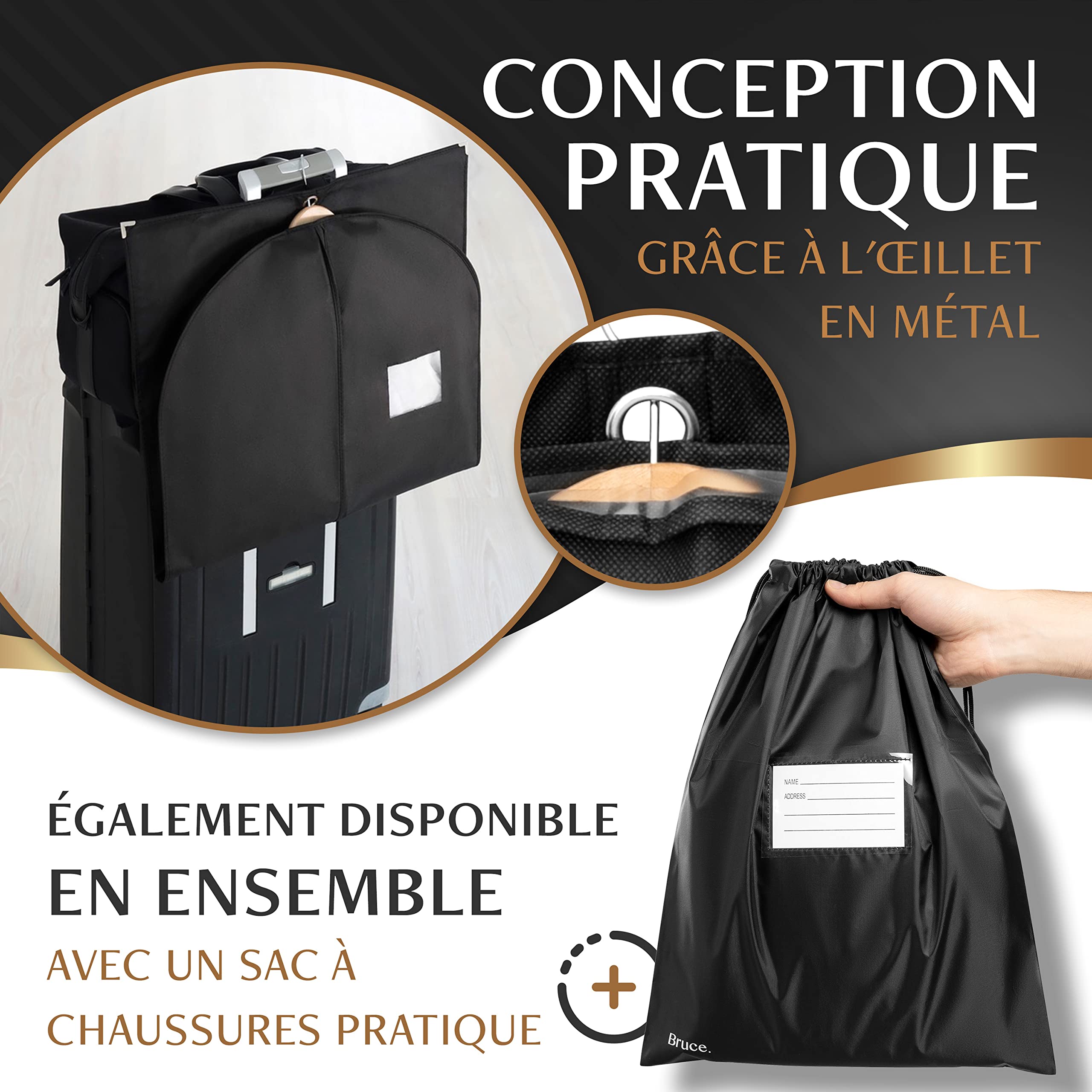 Lot Housses Vêtements à Suspendre 100x60 + 120x60 Cm – Protection Anti-Poussière, Zip Robuste, Noir
