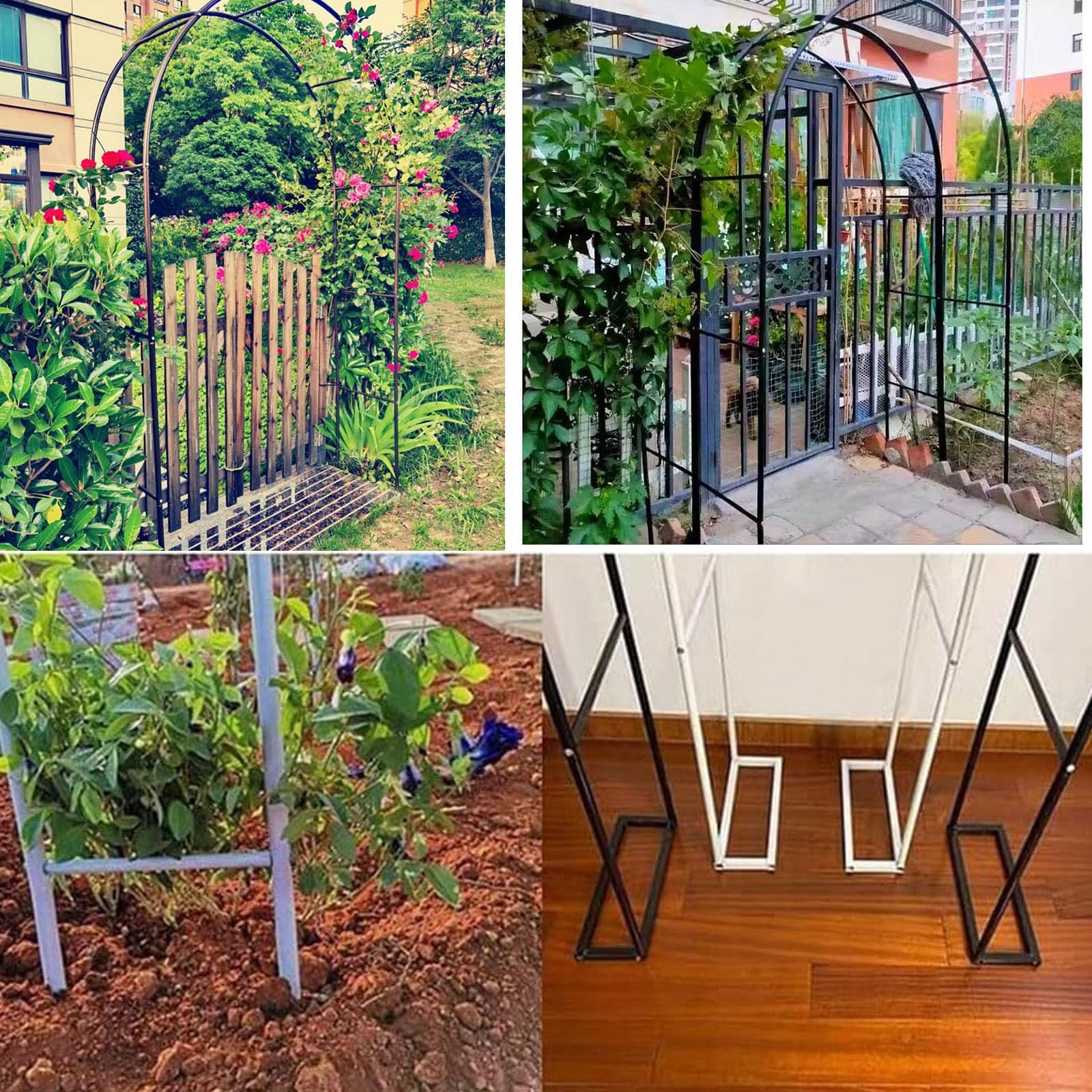 Ogród Pergola Łuk, Żelazna krata do roślin pnących - metalowy łuk ogrodowy na róże i pnącze - wytrzymała czarna pergola wodoodporna i wielofunkcyjna -
