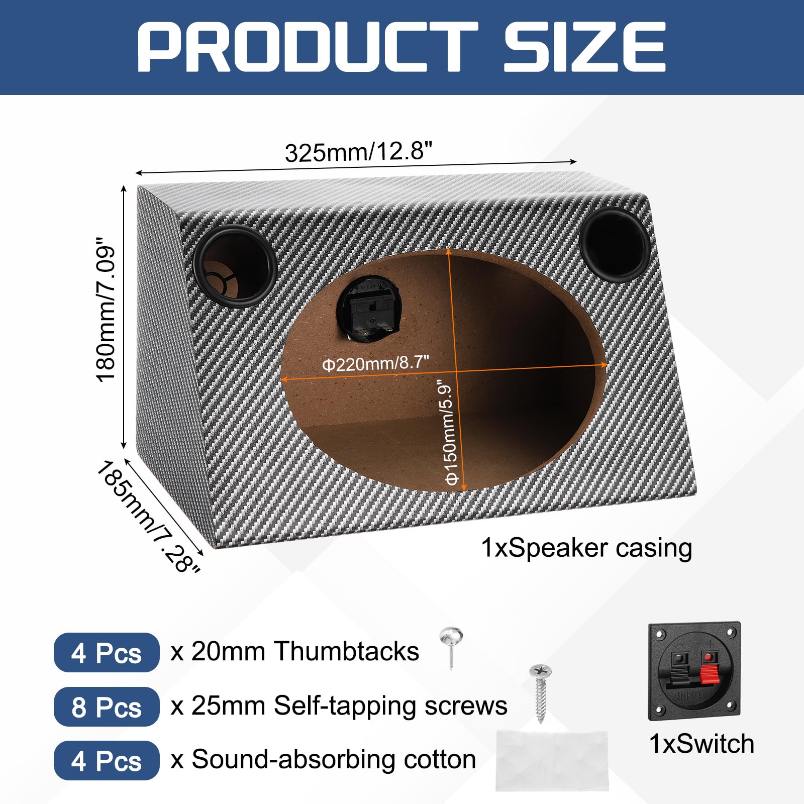sourcing map Enceinte en bois avec port de 15,2 x 22,9 cm, noir et blanc, caisson de basses ventilé, boîte de haut-parleur pour voiture, camion, matériel audio personnalisé