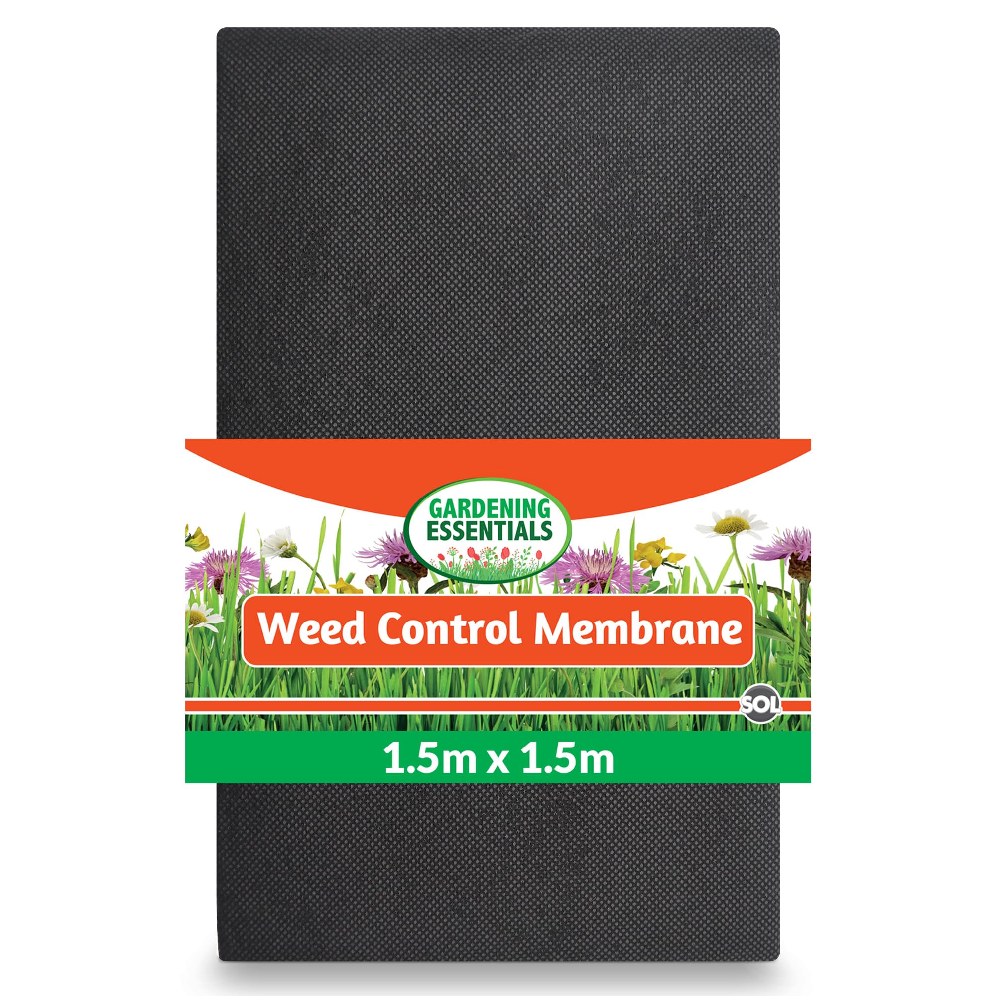 SOL 1.5m x 1.5m Anti Weed Membrane – Heavy Duty Weed Control Membrane & Barrier Fabric Liner for Outdoor Gardening, Tear Resistant Ground Sheet for Garden Landscaping, Flower Beds and Borders