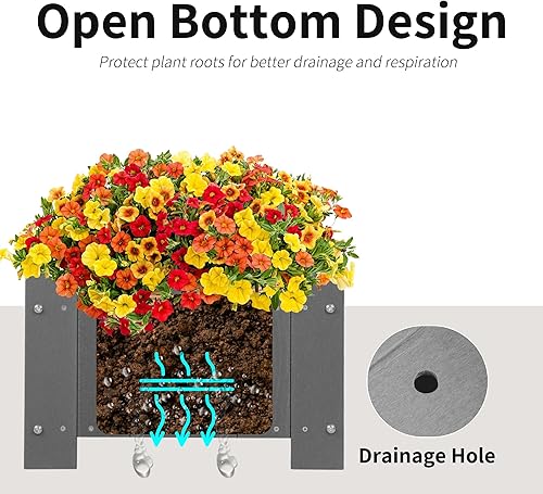 Miniatura 5 de KETOYARK Juego de 2 cajas de flores para exteriores, maceta duradera de polietileno de alta densidad impermeable para interiores y exteriores, para