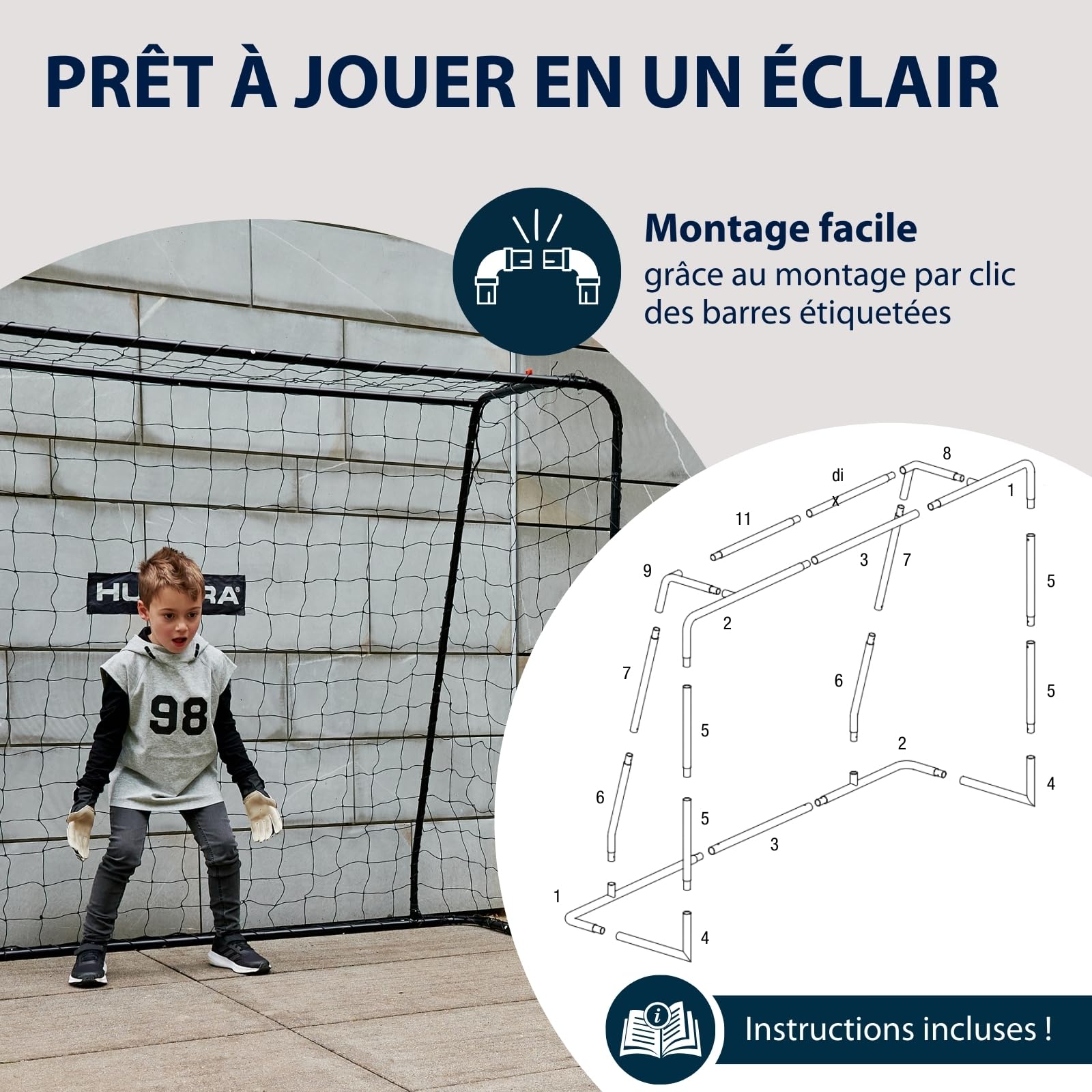 HUDORA But de Football Solid 25 - But de Football Stable pour Enfants & Adultes - Résistant aux intempéries avec Filet en Polyester à Mailles serrées - pour s'amuser & s'entraîner l'extérieur