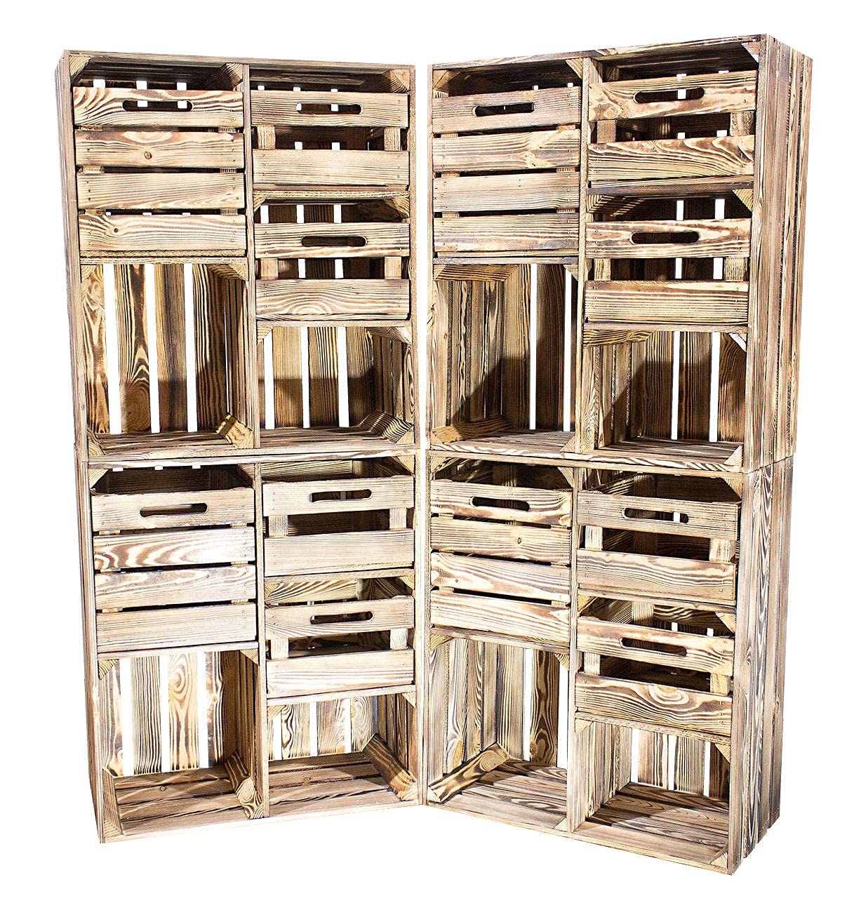 Großes Vintage Holzregal mit fünf Fächern, Holzkiste neu, 68x35x77cm (Geflammt mit Schubladen)