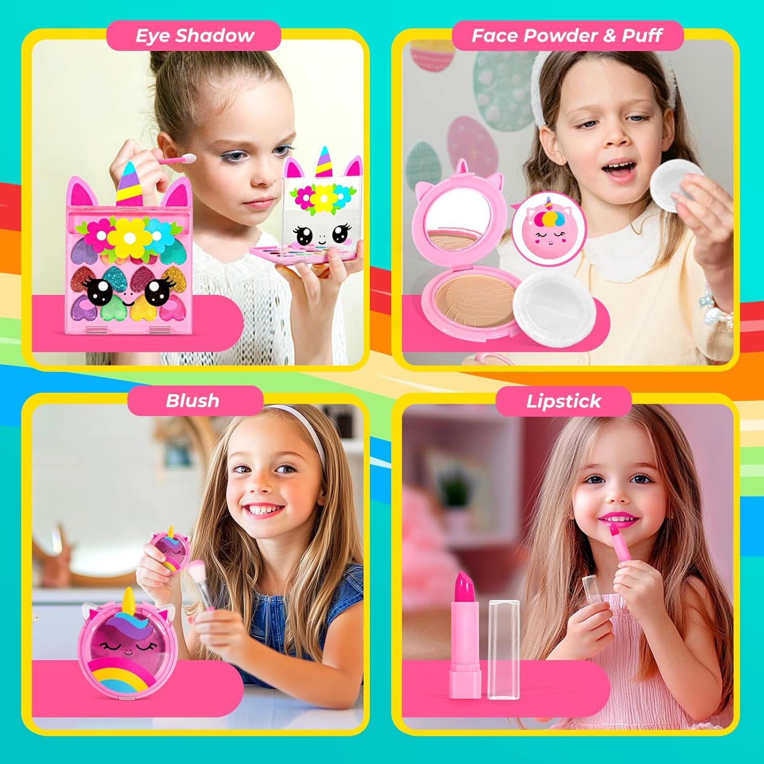 ULOVEME Kids Real Makeup Kit for Little Girls - Real, Non Toxic, Washable Make Up Toy - Umicorn Toys Gift for 3 4 5 6 7 8 9 10 12 Years Old Girls Birthday (Heart Shaped Pink Purse) - Image 5
