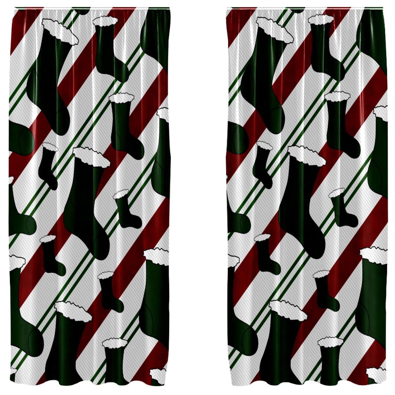 Cortinas de panel navideñas en juego de 2 con bolsillo para barra de 55x84 pulgadas