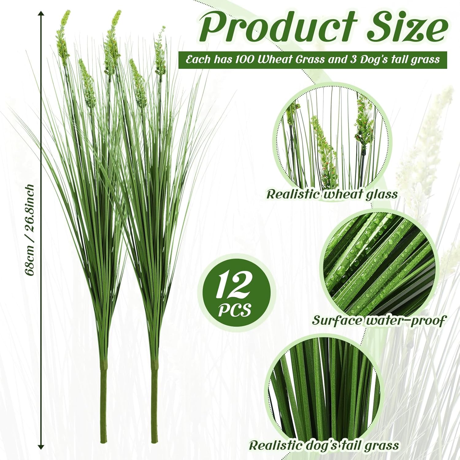 12 Pcs Fake Tall Onion Grass 27'' Artificial Grass Plant UV Resistant Greenery Shrubs Bushes Green Faux Wheat Grass for Garden Home Porch Window Office Indoor Outdoor Decorations