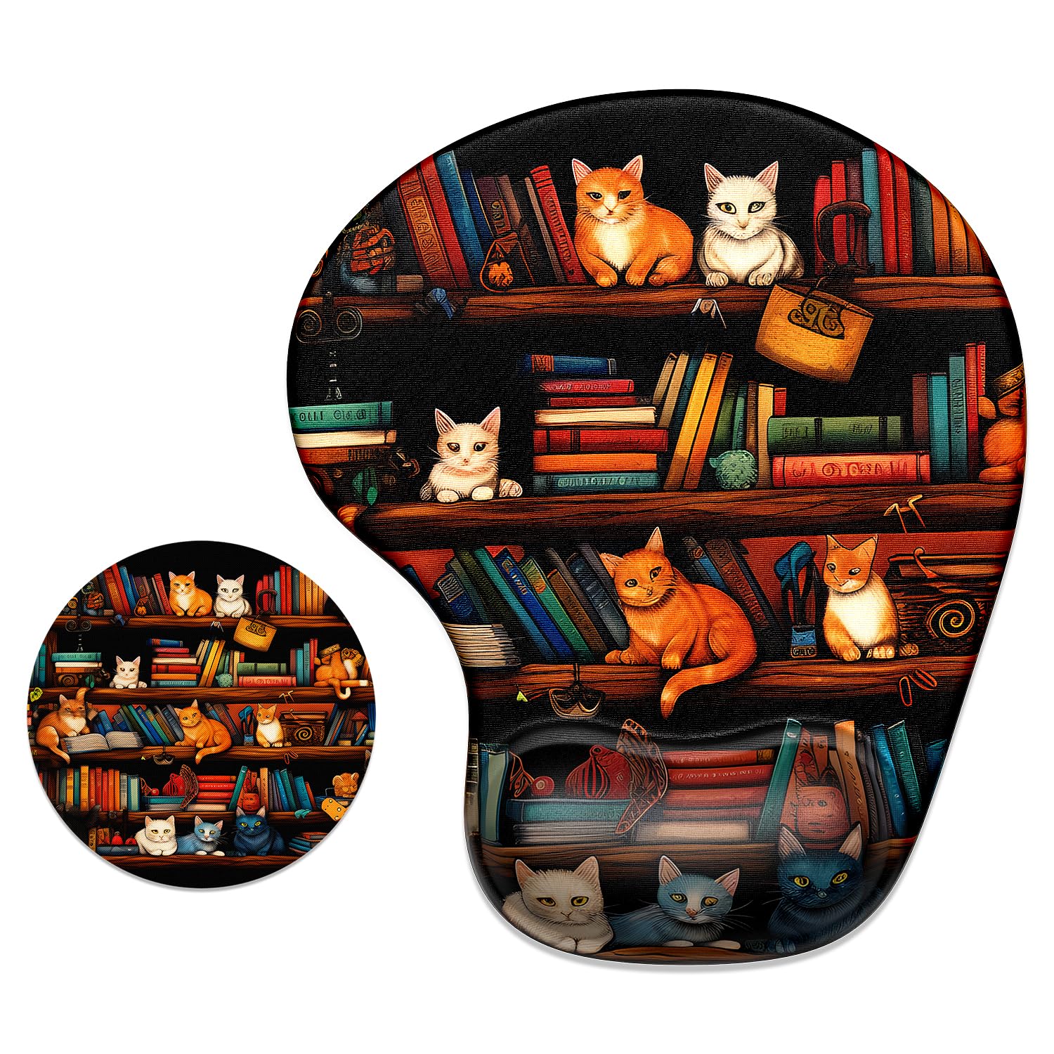 ITNRSIIET Ergonomic Mouse Pad with Gel Wrist Support Wrist Rest Smooth Surface Non-Slip PU Base Comfortable Office Supplies Pain Relief,Cat on the Desk
