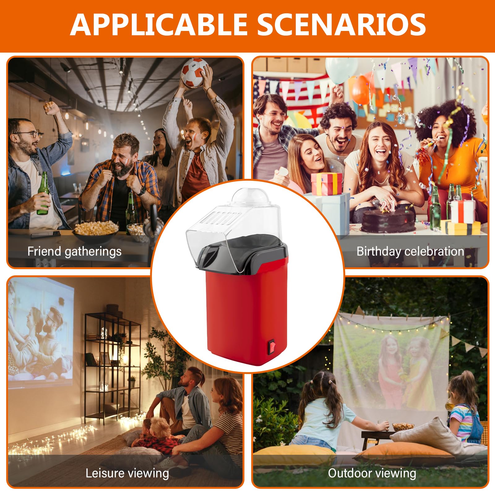 Macchina Popcorn,1200W 220V Macchina Per Popcorn,Macchina Per Pop Corn Retro,Macchina Pop Corn Ad Aria Calda Per Home Theater,Serate Cinema,Feste,Rosso,3 Minuti Veloce E Facile