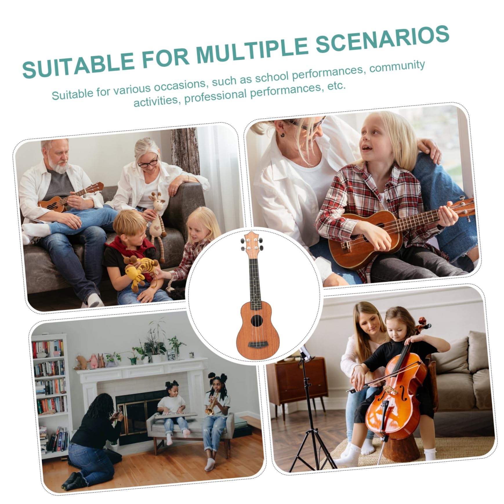 Ukulele Soprano in Legno e Fibra di Carbonio 4 Corde 21 Pollici per Principianti e Ragazzo Ragazza per Educazione Musicale e Pratica