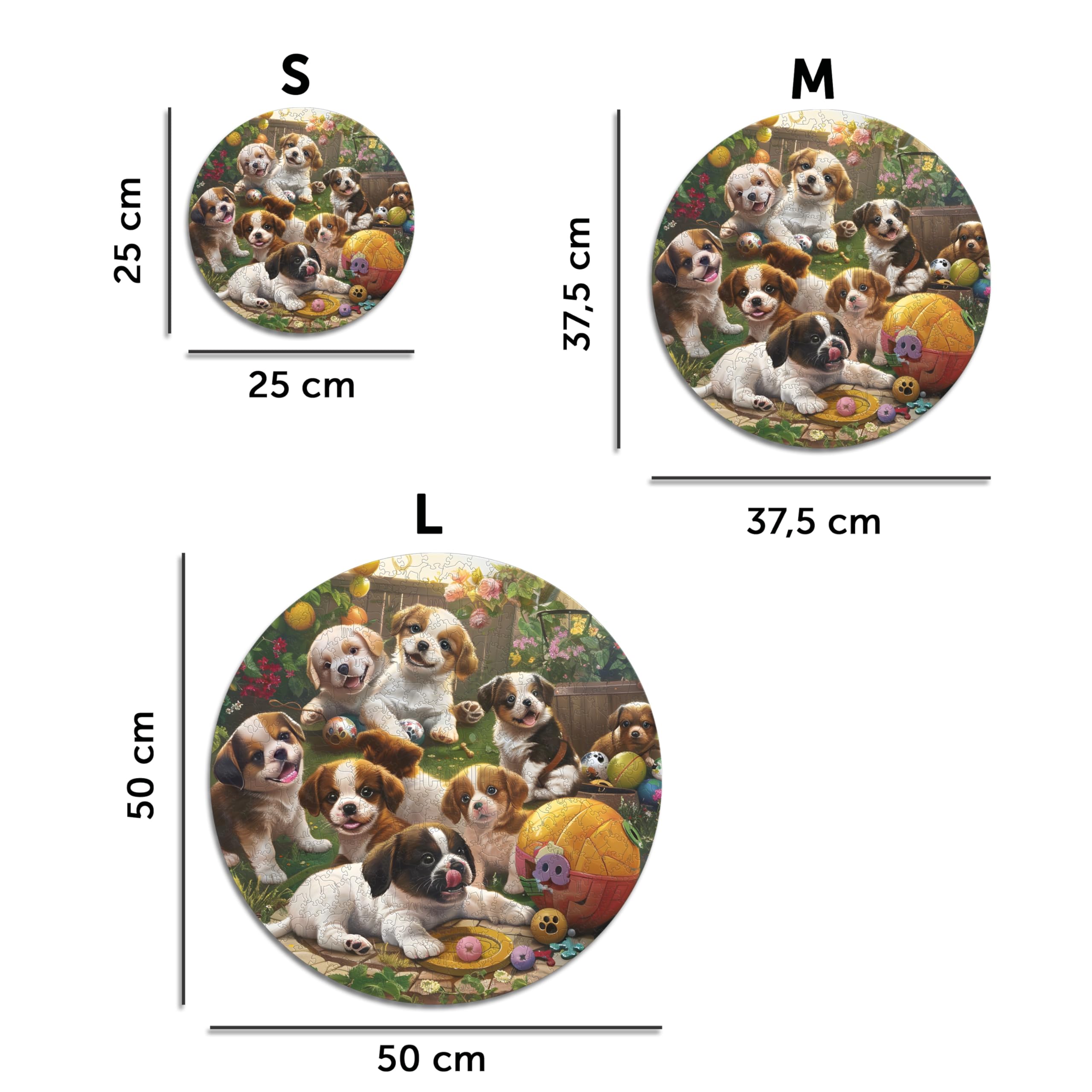 Iconic Puzzles - Cachorros en el Jardín, Animales de fantasía, Puzzle de Madera 100% Sostenible, Regalos para Niños y Adultos, Talla M, 350 Piezas