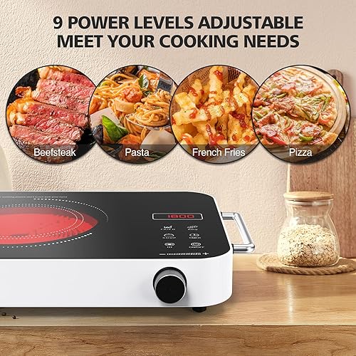 Vista 7 de Placa de cocina eléctrica de 110V, estufa eléctrica portátil de 1800W, placa caliente infrarroja, quemador individual Nafewin para encimera