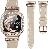 Vista 19 de Correa de reloj de cuero compatible con Fitbit Sense 2/Fitbit Versa 4 correas para mujer, correa de cuero elegante con hebilla de metal de diamantes