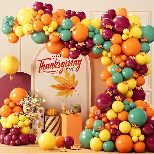Fall Thanksgiving Balloon Garland Arch Kit 165PCS Orange Yellow Sage Green Wine Red Balloons for Autumn Fall Thanksgiving Birthday Baby Shower Party Decorations Supplies