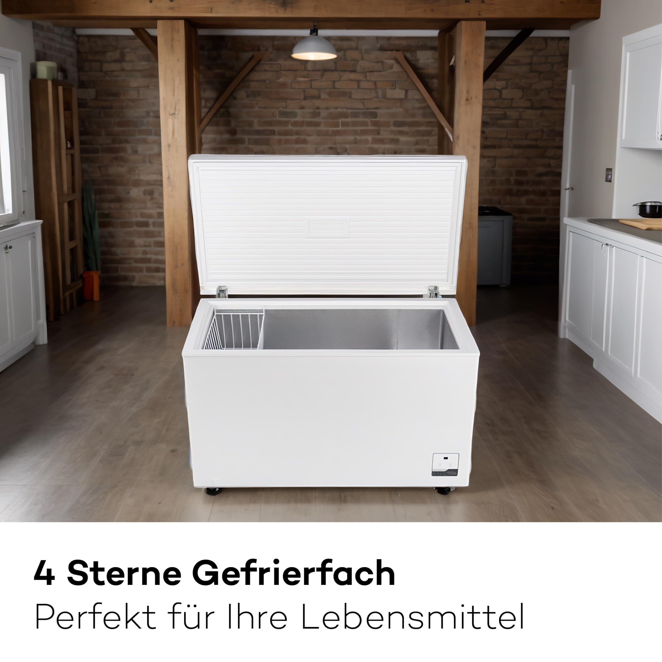 SCHOEPF – GT400S Gefriertruhe 400 L – Weiß – 83,5 x 136,5 x 73,5 cm – Dual Modus – Schnellgefrieren – 41 dB – 263 kWh/Jahr – 4-Sterne-Kennzeichnung – Freistehend