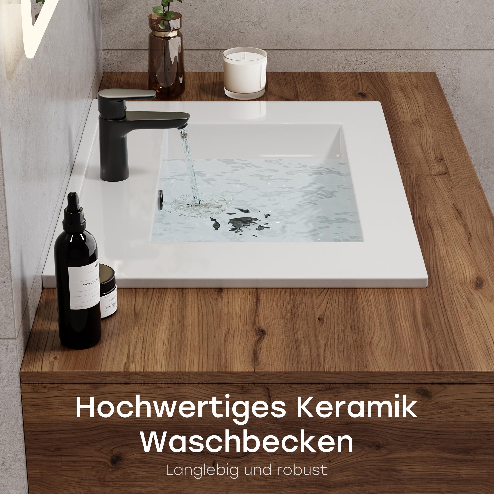 HOROW Lavabo da incasso angolare, lavabo in ceramica da 60 cm di larghezza - Bianco, lavabo soprapiano per mobile sotto, con troppopieno - Ideale per WC per gli ospiti e piccoli bagni