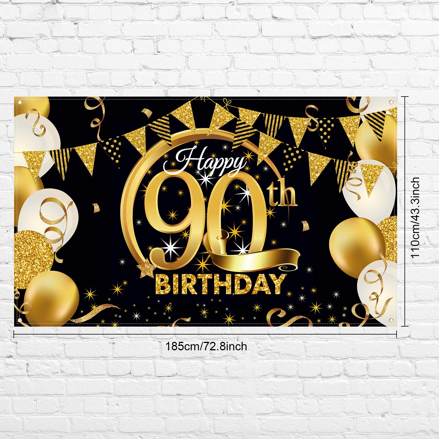 Geburtstagsbanner 'Alles Gute Zum Geburtstag' – 185x110 Cm, Schwarz-gold, Polyester, Mit Aufhängeseil