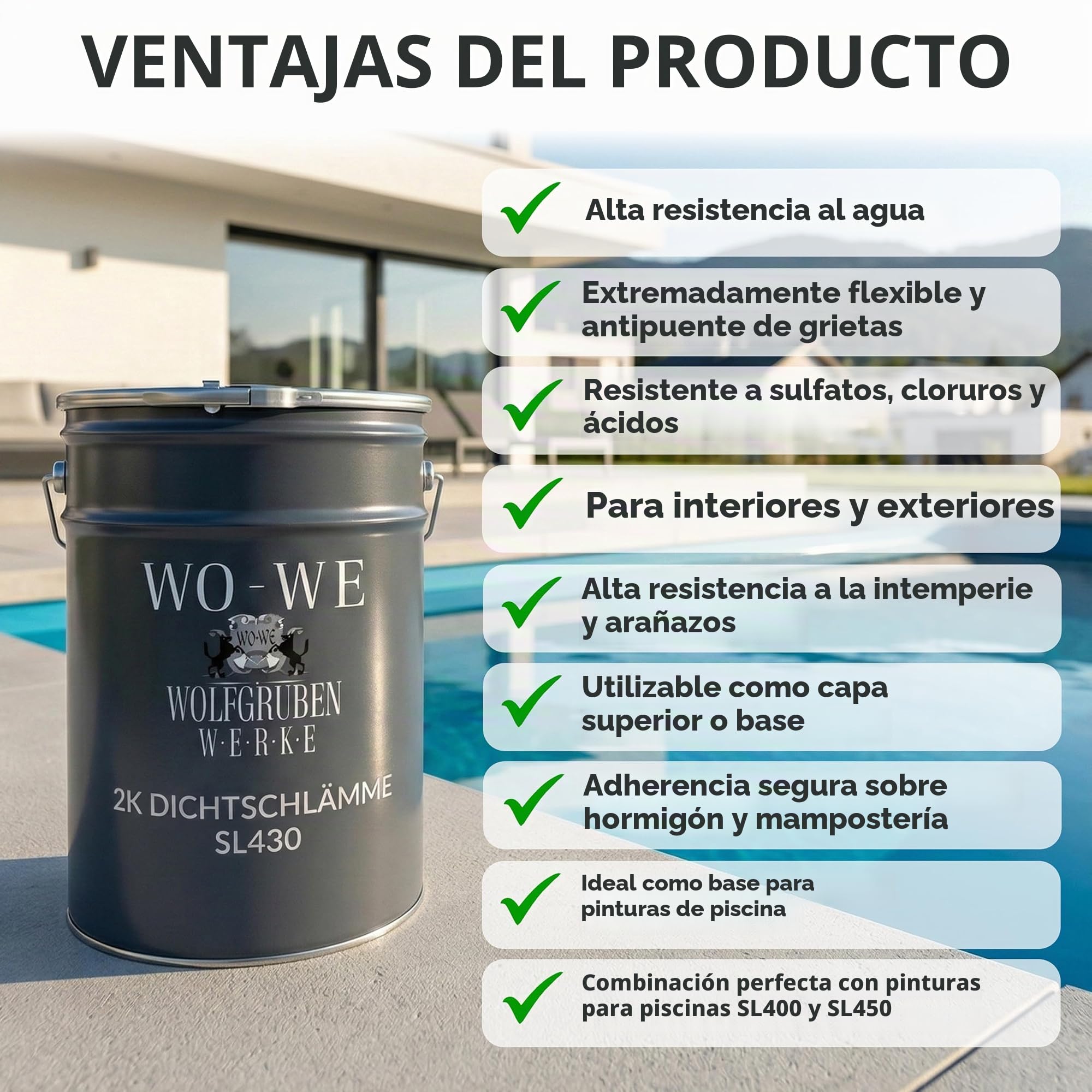 WO-WE Impermeabilizante para piscina 2K deResina Epoxi SL430-10Kg
