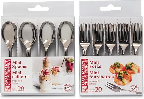 Mini cucharas y tenedores desechables de plástico plateado de alta calidad para postres y aperitivos, juego de cuchara de cóctel y tenedor pequeño