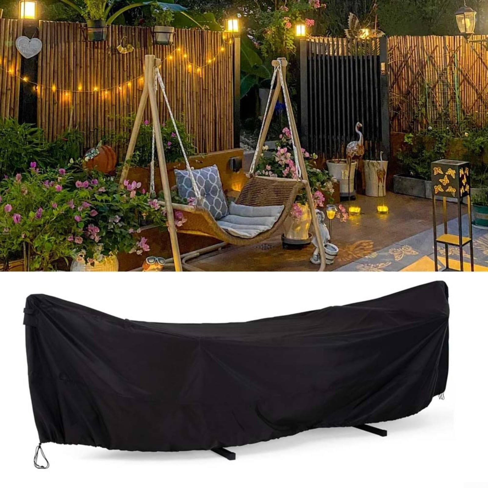210D Hummock Abdeckung für den Außenbereich, schützt vor Regen, Schnee, Staub, mit winddichten Riemen und Belüftung für Luftzirkulation (370 x 140 x 93 cm)