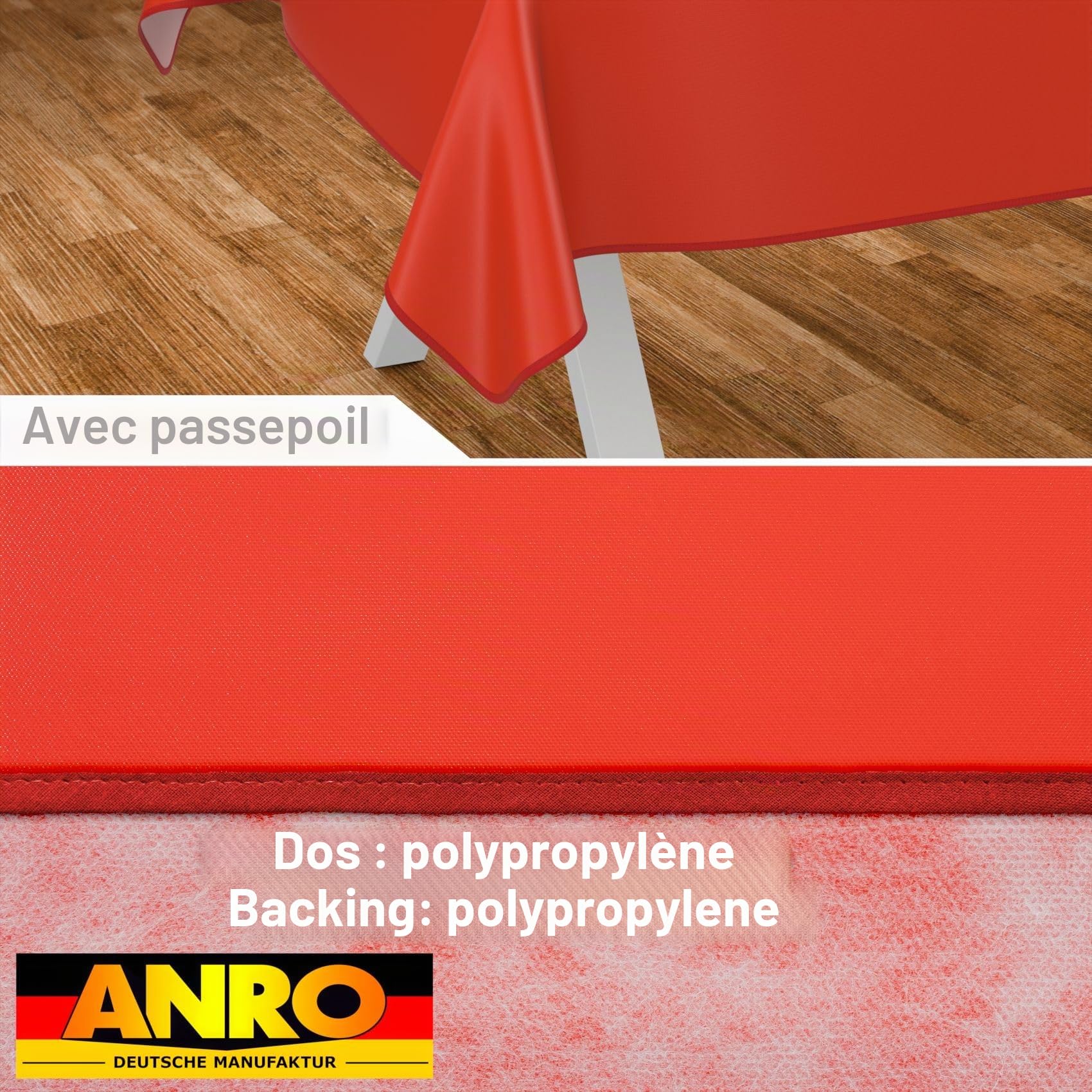 Nappe en Toile cirée Lavable, pour Table de Jardin, extérieur et intérieur, avec Ourlet, Rouge, 200 x 140 cm
