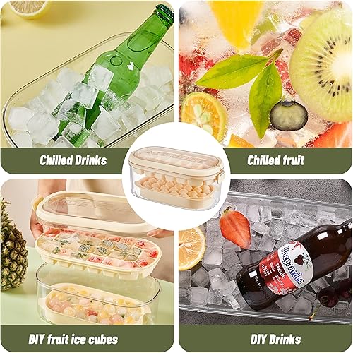 Miniatura 2 de Bandeja para cubitos de hielo, bandejas de hielo de silicona sin BPA, moldes de 2 niveles, cubo de hielo cuadrado redondo con cubierta de tapa,