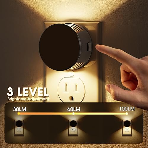 Miniatura 2 de Briignite Luces nocturnas enchufables a la pared, luz nocturna con sensor de atardecer a amanecer, brillo ajustable, blanco suave de 3000 K, luz