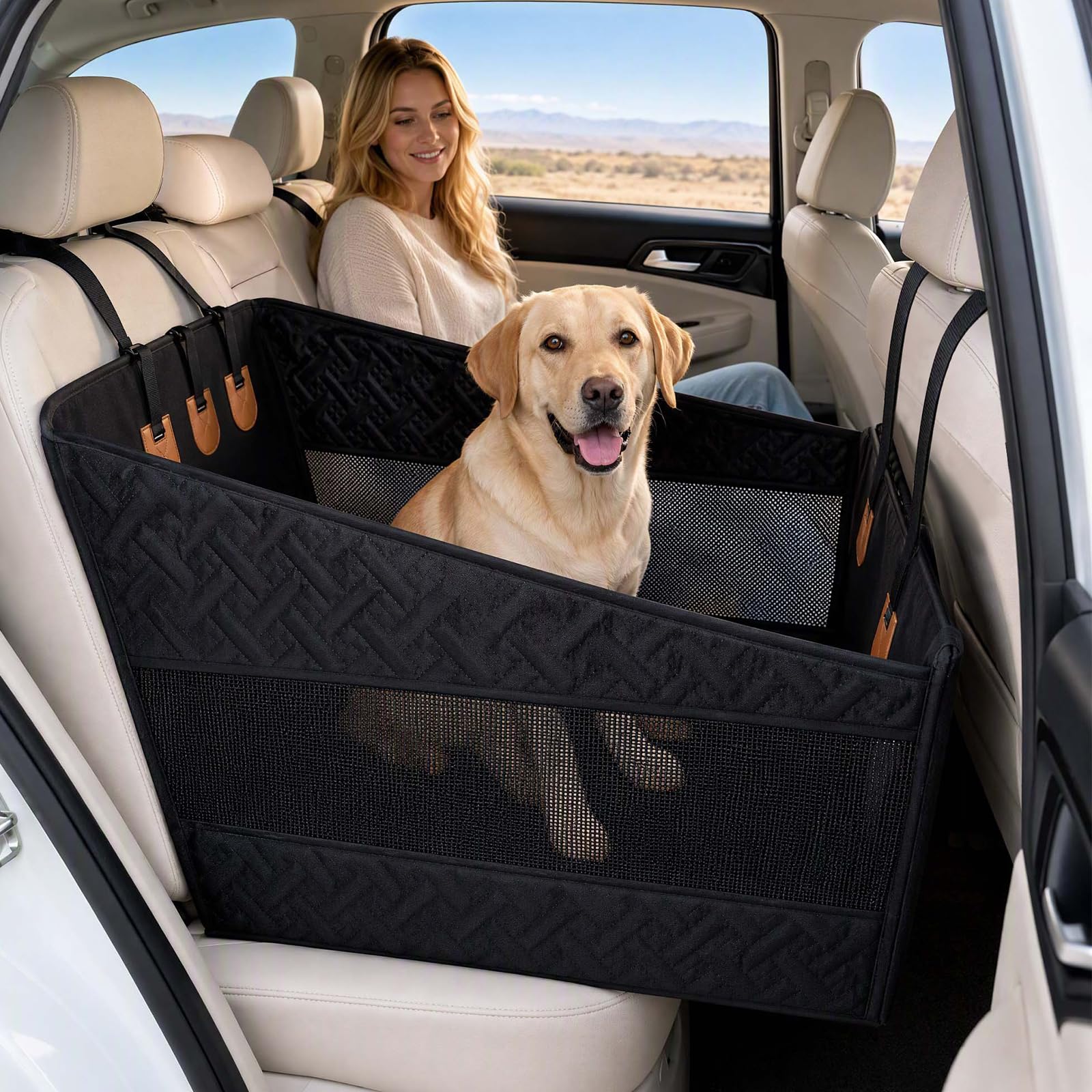 Siège Auto Chien, Siège Voiture Chien, Panier Voiture Chien – Extra Stable avec Fond Rigide Renforcé, Ceinture de Sécurité, Imperméable Oxford, pour Chiens Moyens et Grands Jusqu’à 50KG