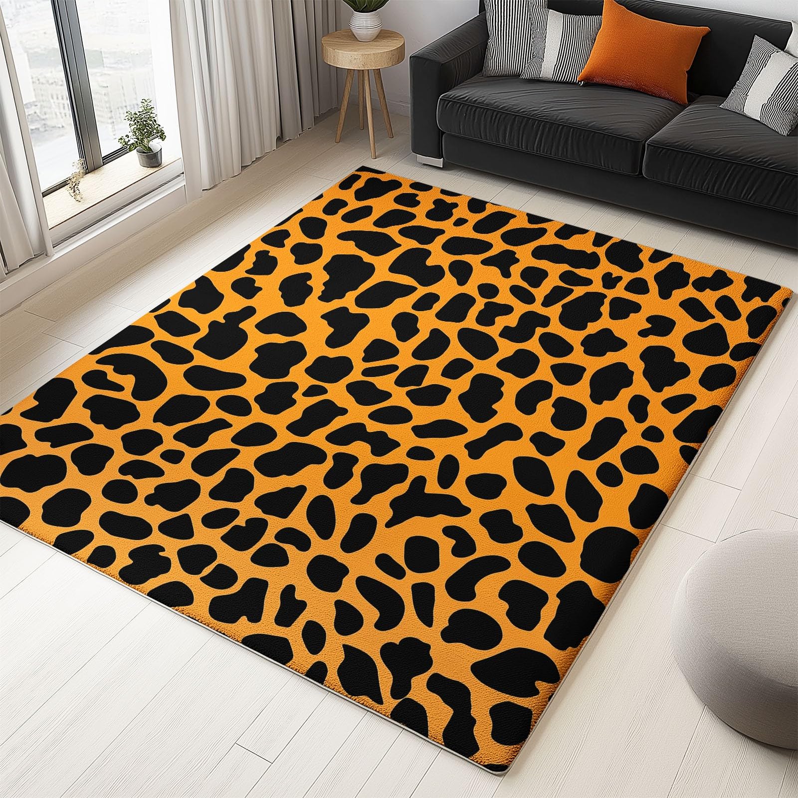 Tapis léopard 60x90 cm lavable et antidérapant en flanelle orange et noir