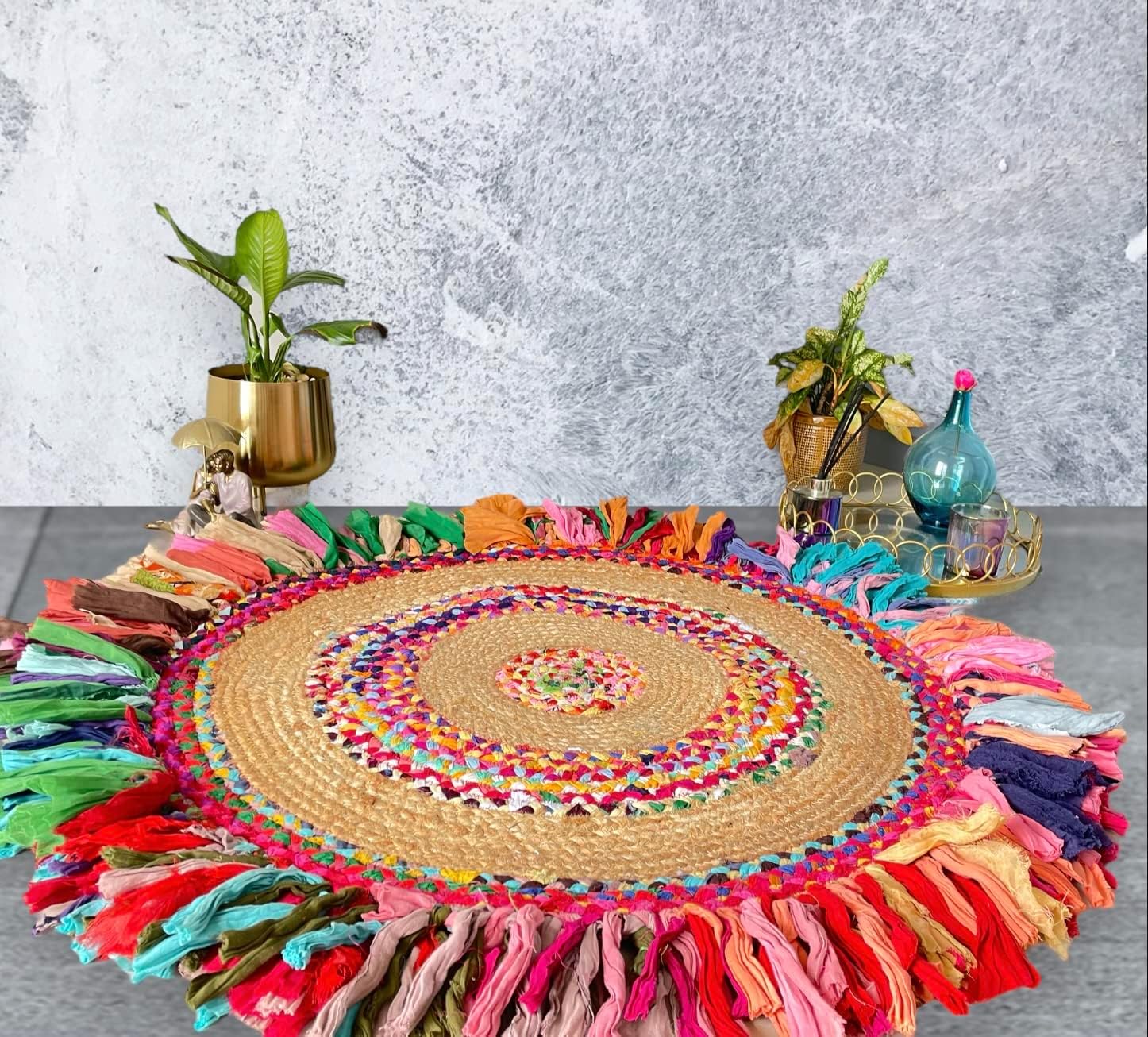 Amazon.com: The Weaving Buddha Organic Round Jute and Cotton Rug Mat ...