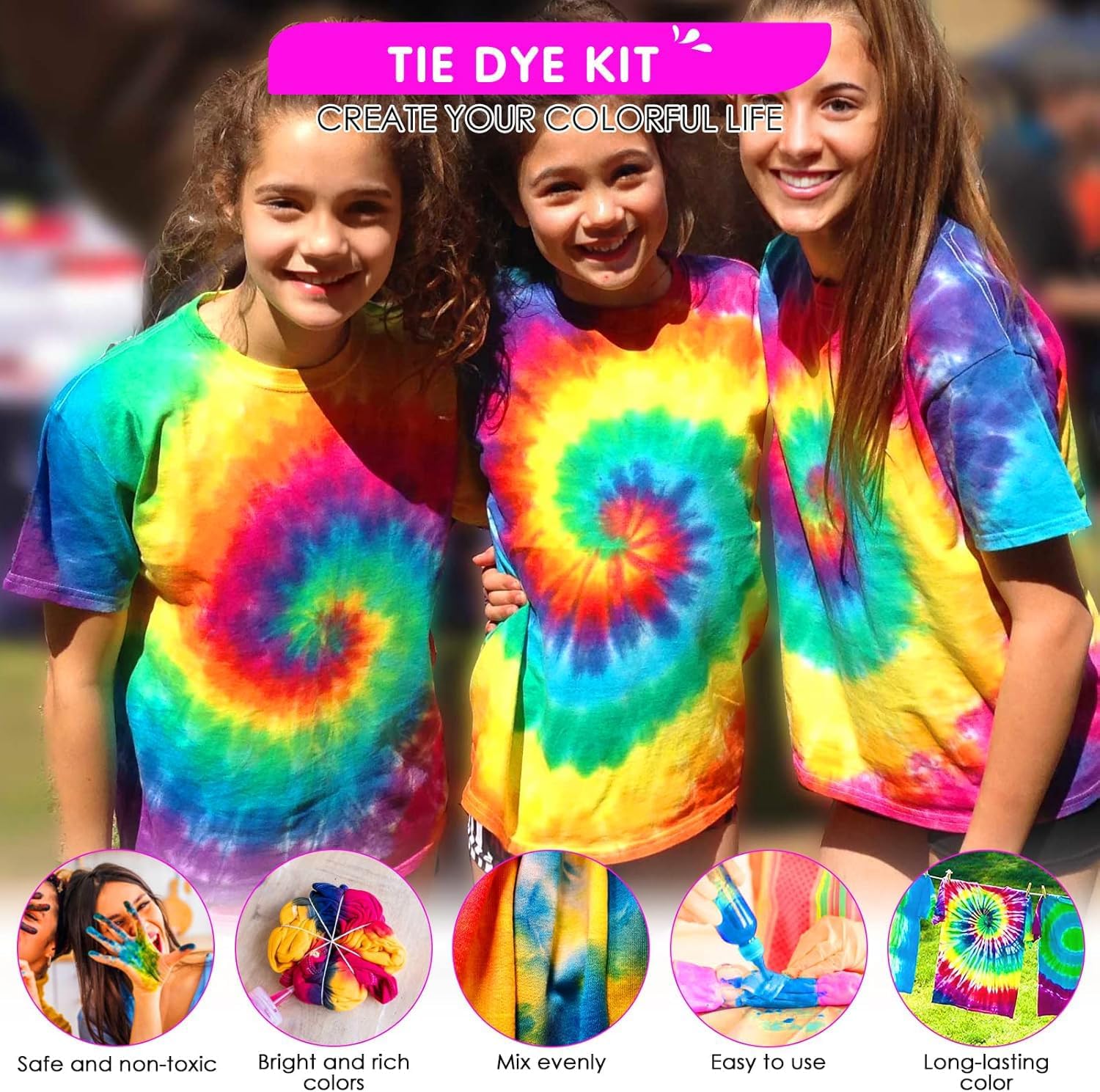 Tie Dye Kit, 32 Vibrant Vivid Permanent Colors, Just Add Water thumbnail