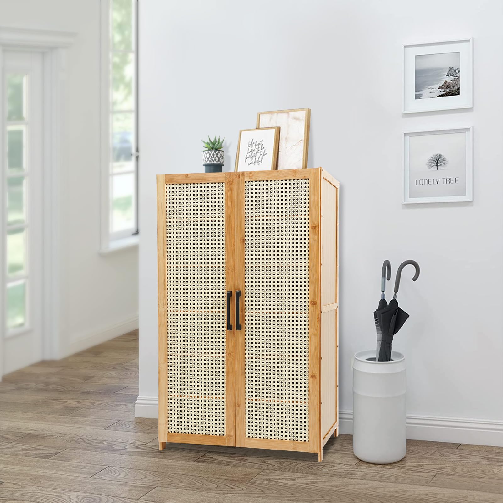 Scarpiera in bambù, 6 scomparti, molto resistente, con porte, per corridoio, soggiorno, camera da letto, ventilata, regolabile, 60 x 33 x 100 cm