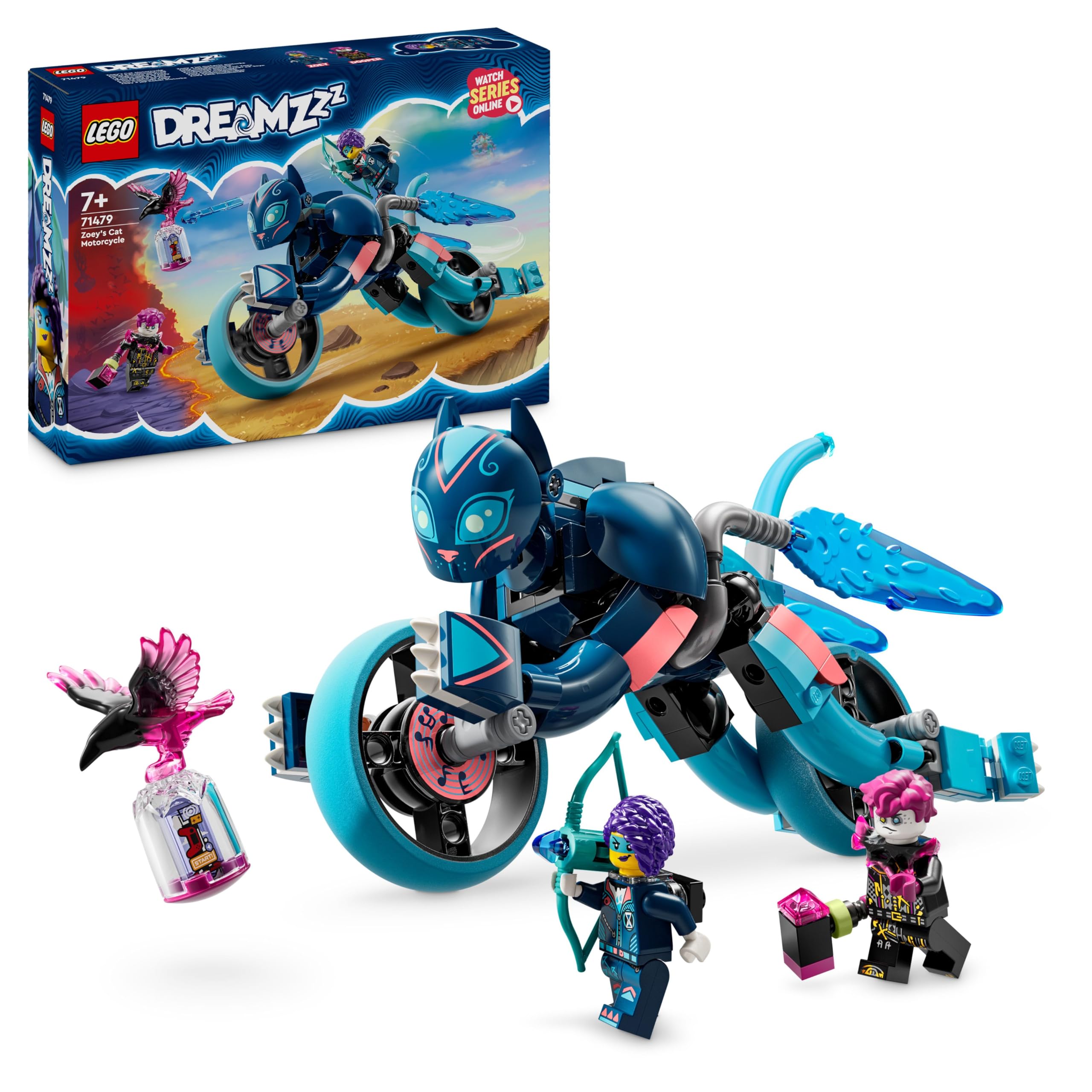 LEGO DREAMZzz 2in1 Zoey’s Cat Motorcycle Set, Rebuild an Animal Figure into a Bike Toy for 7 Plus Year Old Boys & Girls, Vehicle Playset, Fun, Creative Birthday Gift Idea For Kids 71479