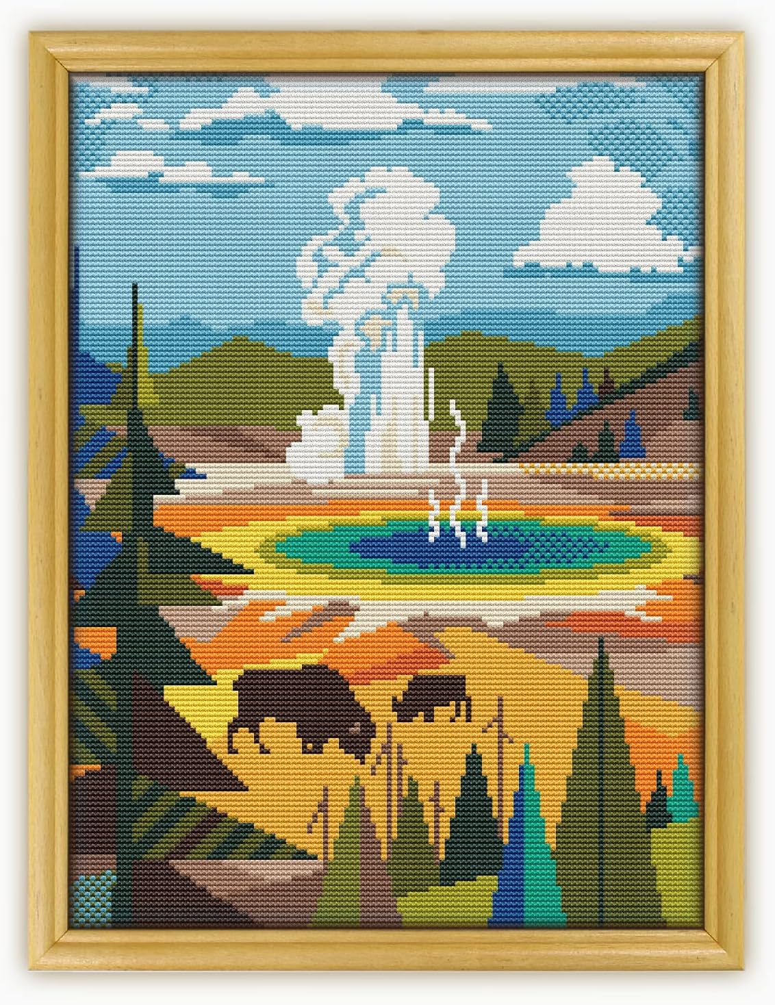 Yellowstone National Park CS419-2 - Counted Cross Stitch KIT#2 Prime. Set of Threads, Needles, AIDA Fabric, Needle Threader, Embroidery Clippers and Printed Color Pattern Inside.